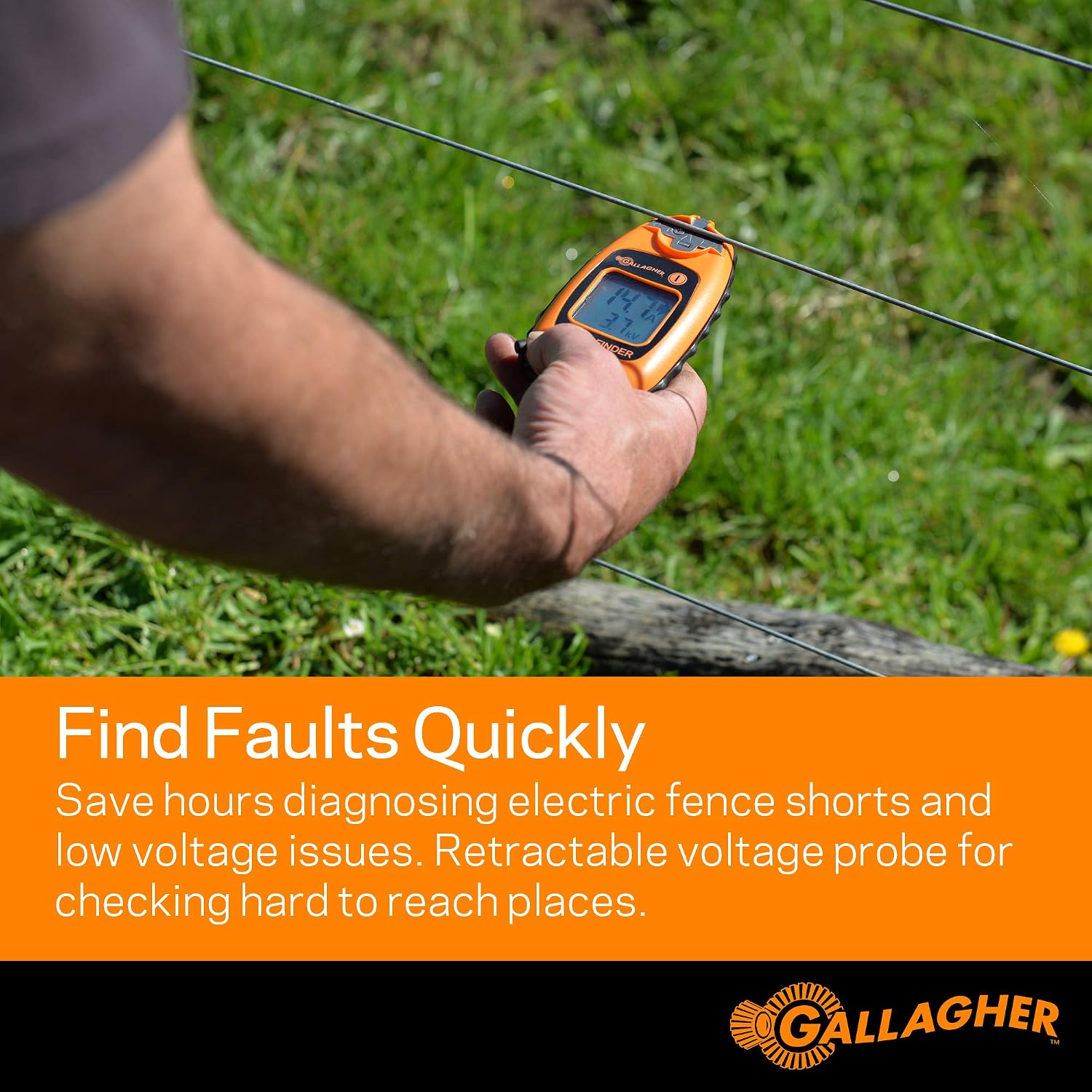 Gallagher Smartfix Fence Volt & Current Meter | Fault Finder for Electric Fencing | Digital Display with Directional Arrows | Measures Voltage