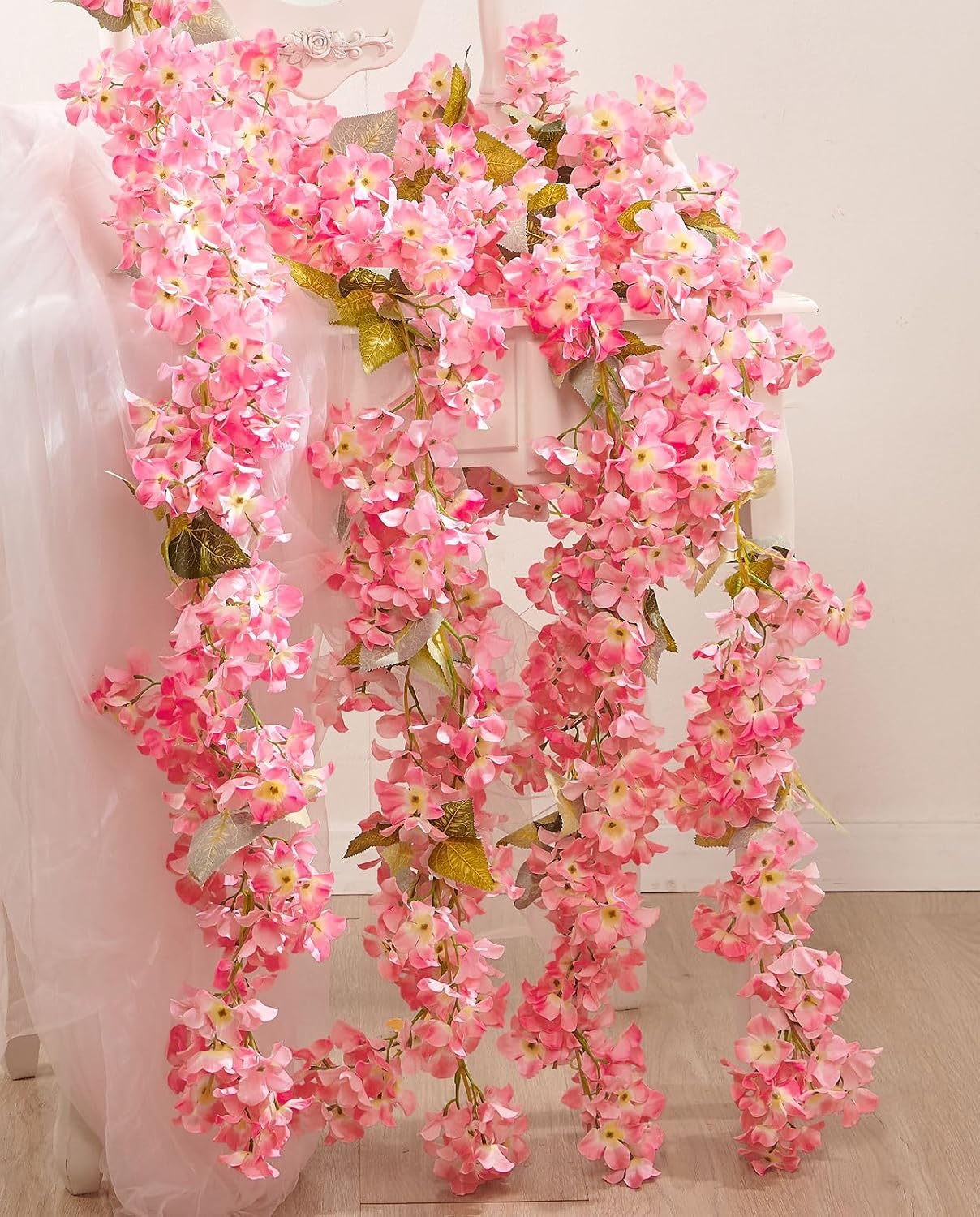 8Pcs x 8.2FT Artificial Flower Garland Floral Rose Vine Decor, Pink Flower