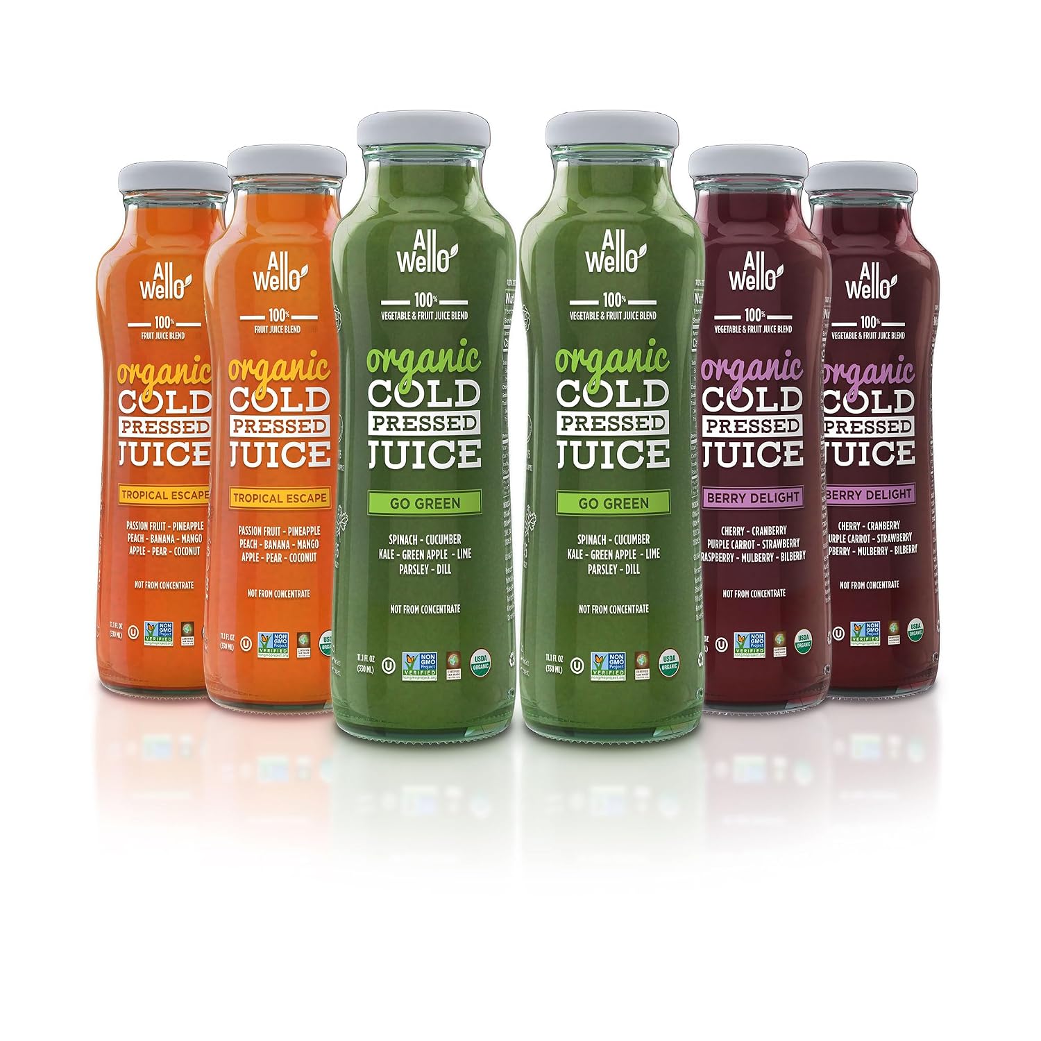 Organic Juice Variety Pack, Cold-Pressed, Non-GMO, 6 Pack