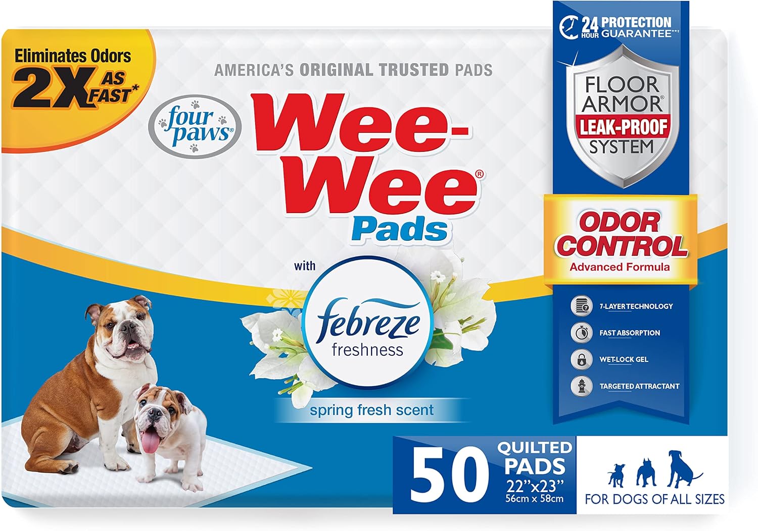 Four Paws Wee-Wee Odor Control Dog Pee Pads with Febreze Freshness