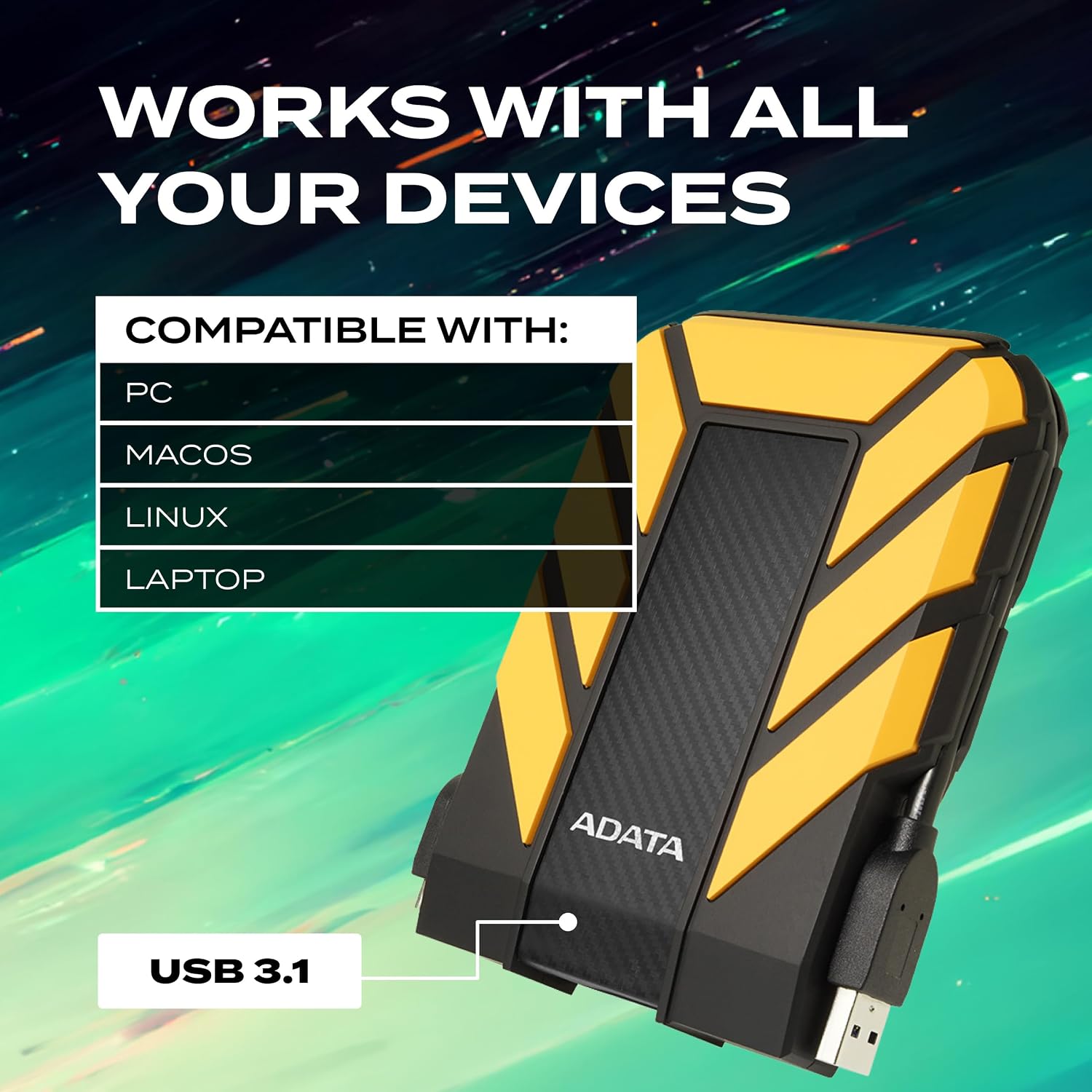 ADATA HD710 Pro - 4 TB External Hard Drive - Shockproof, Waterproof & Dustproof - Durable Storage - For Gamers, Students & Professionals - Mac, PC & Linux Compatible - Black - AHD710P-1TU31-CBK