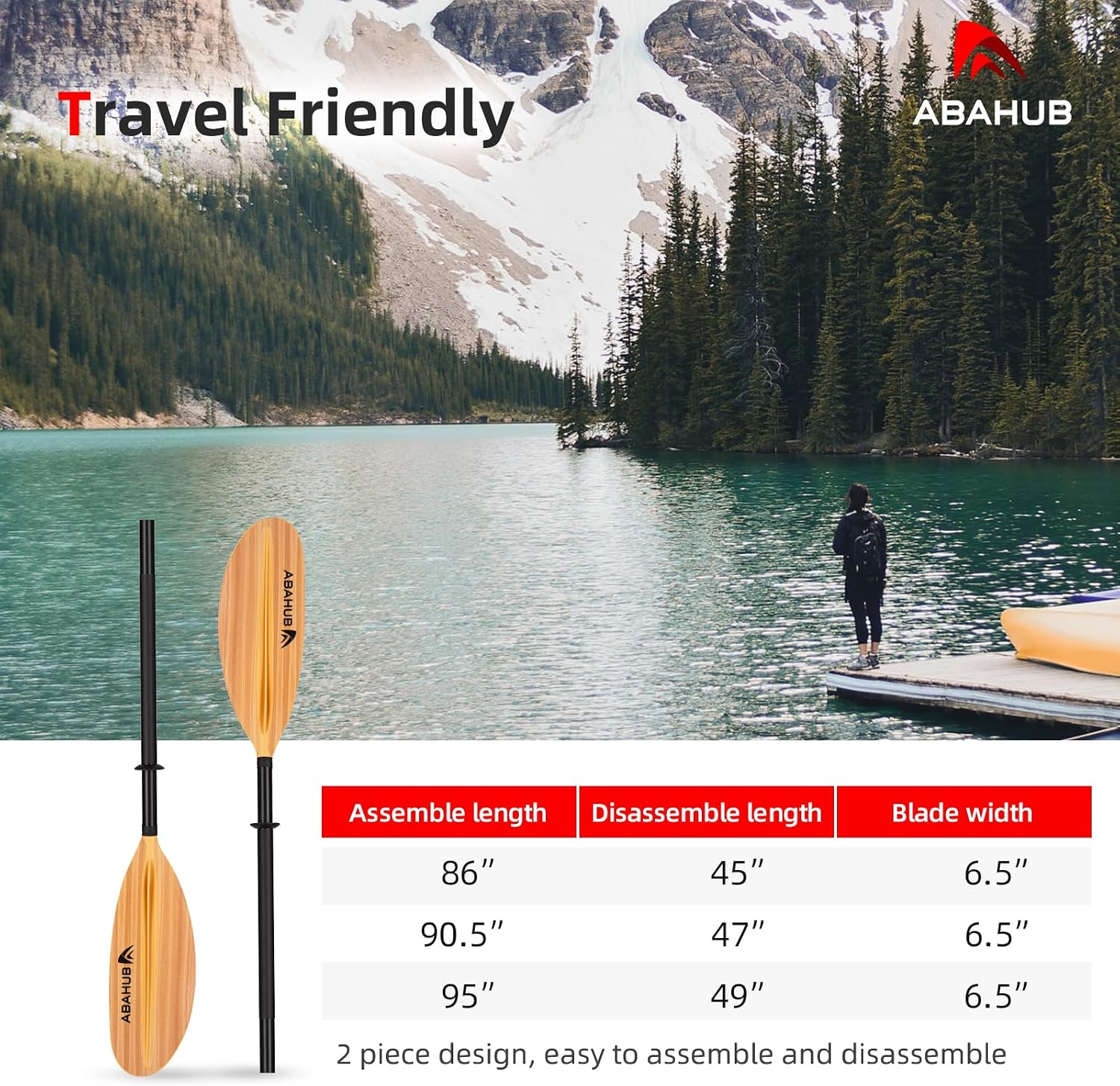 Abahub Kayak Paddle with Free Leash 220-240cm Kayaking Oars