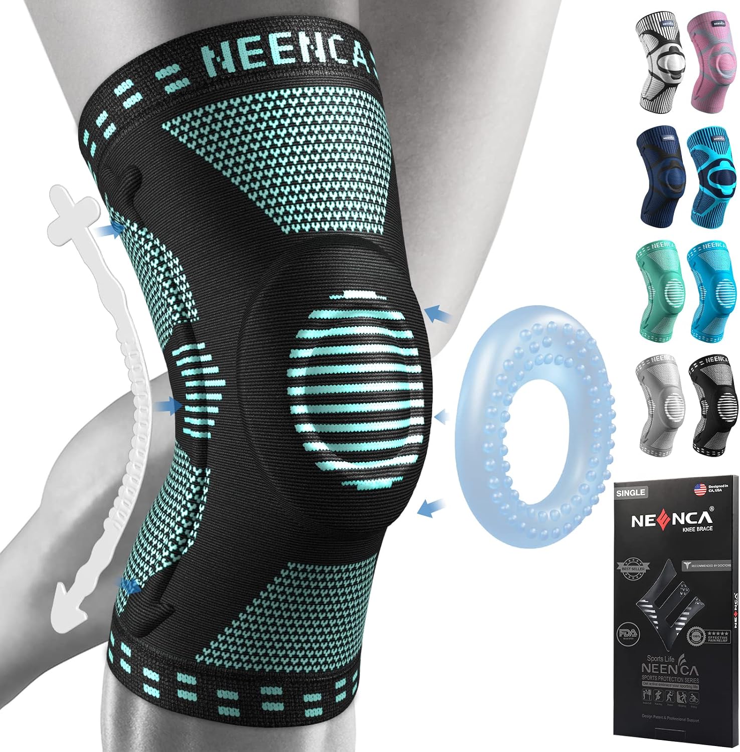 NEENCA Knee Braces for Knee Pain Relief, Compression Knee Sleeves with Patella Gel Pad & Side Stabilizers, Knee Support for Weightlifting, Running