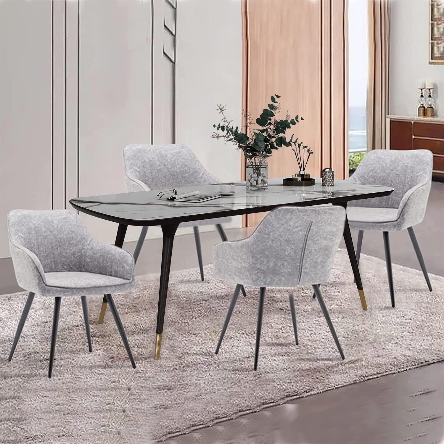 annjoe Faux Leather Accent Arm Chairs for Living Room Leisures/ Upholstered Chair with Metal Legs Set of 2 for Home Kitchen Office Bistro Cafe, Brown