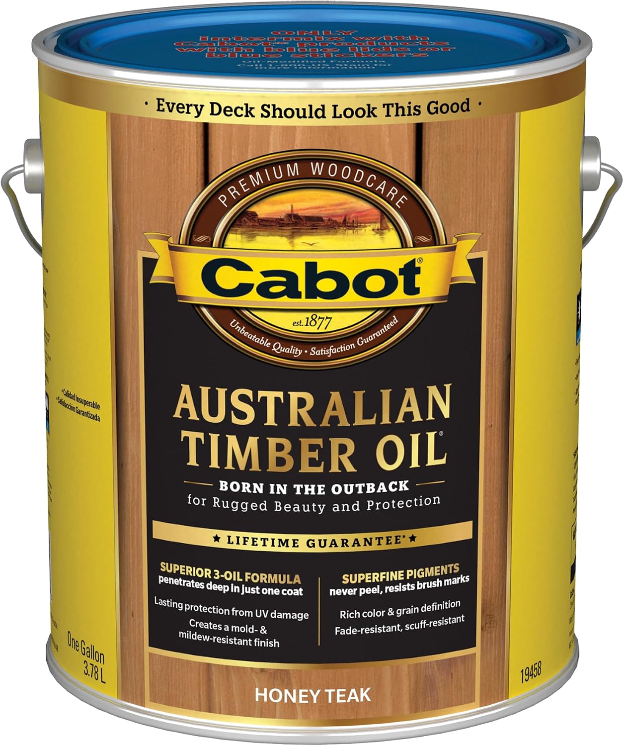 Cabot 140.0019458.007 Australian Timber Oil Water Reducible, Translucent, Honey Teak - 1 Gallon