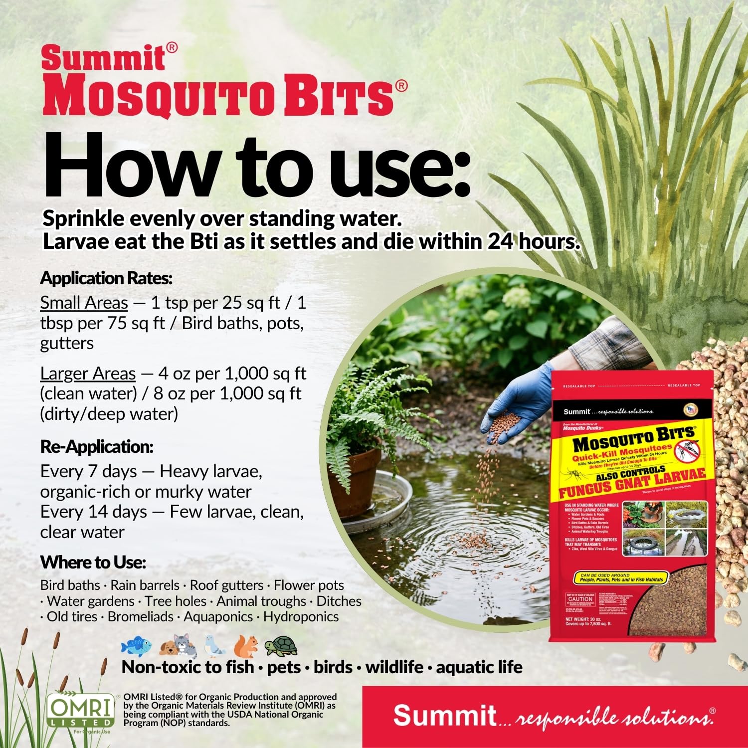 Summit Mosquito Bits, 20 lb, Quick-Kill Biological Control for mosquitos and fungus gnats