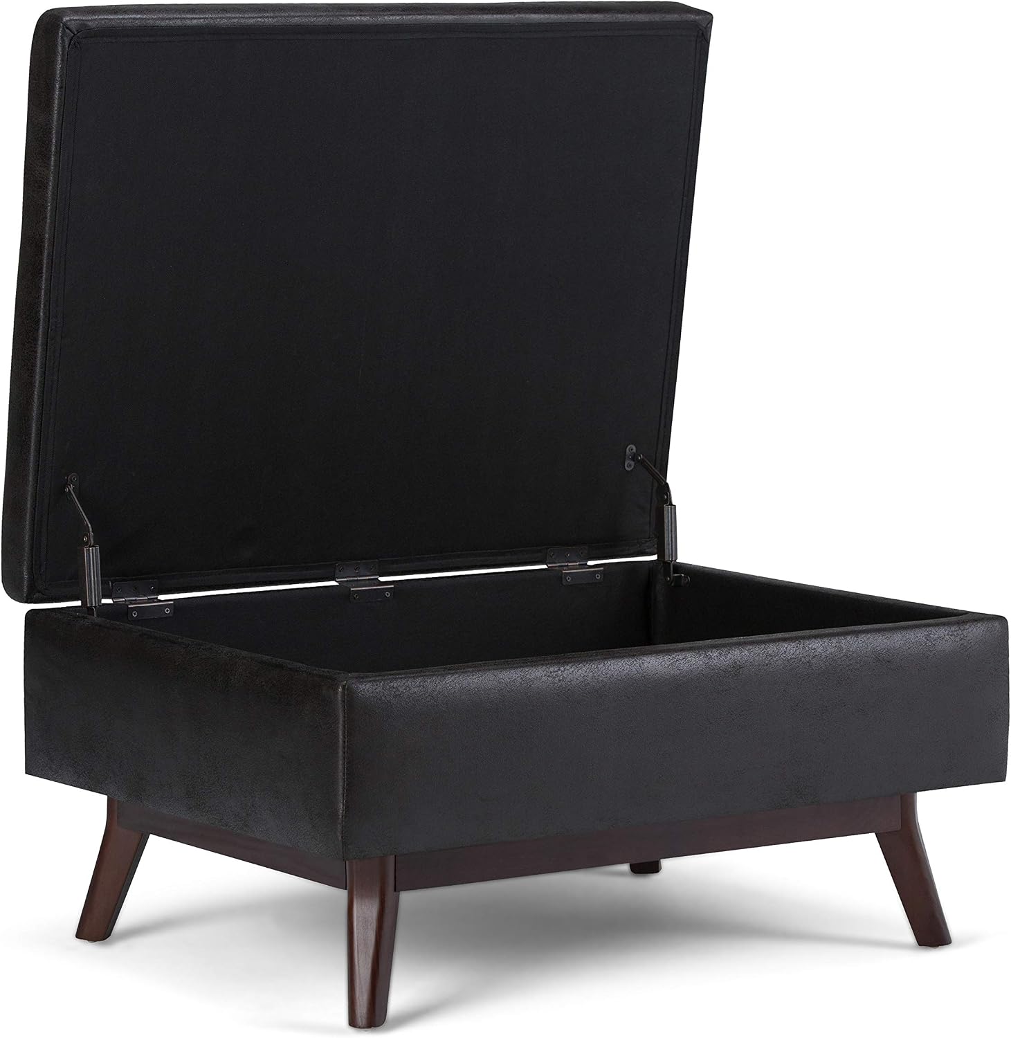 SIMPLIHOME Owen 34" Wide Vegan Leather Lift Top Ottoman in Dark Blue