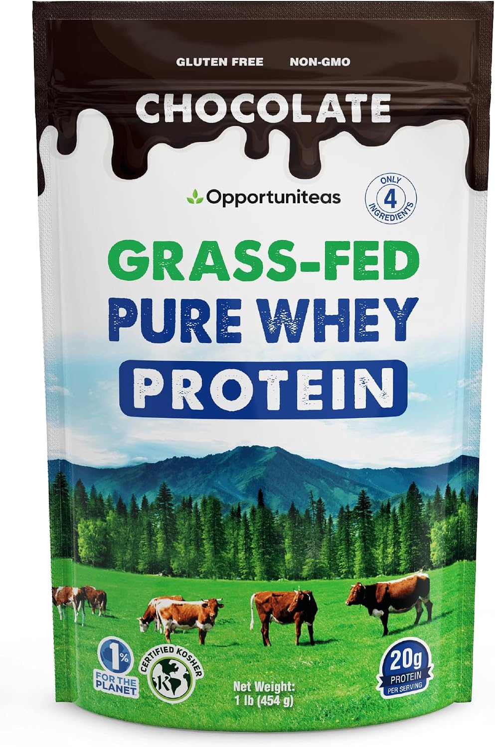 Grass Fed Whey Protein Powder Concentrate - 1 Ingredient - Pure Protein Supplement for Drink, Smoothie, Shake, Cooking & Baking - Non GMO, Hormone Free & Gluten Free - 1 Pound