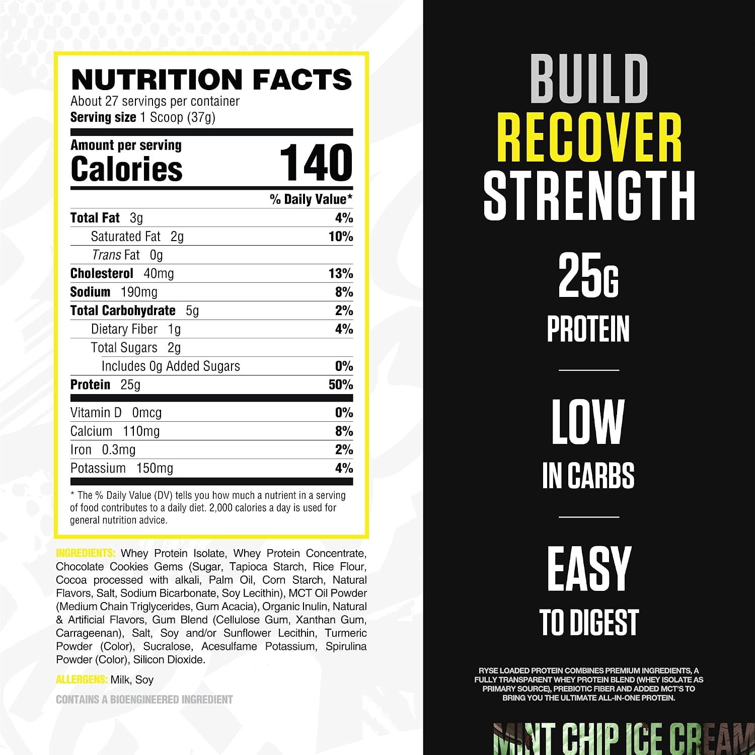 RYSE Loaded Protein Powder - Peanut Butter Cup - 25g Whey Protein Isolate & Concentrate with Prebiotic Fiber & MCTs - Low Carb, Low Sugar
