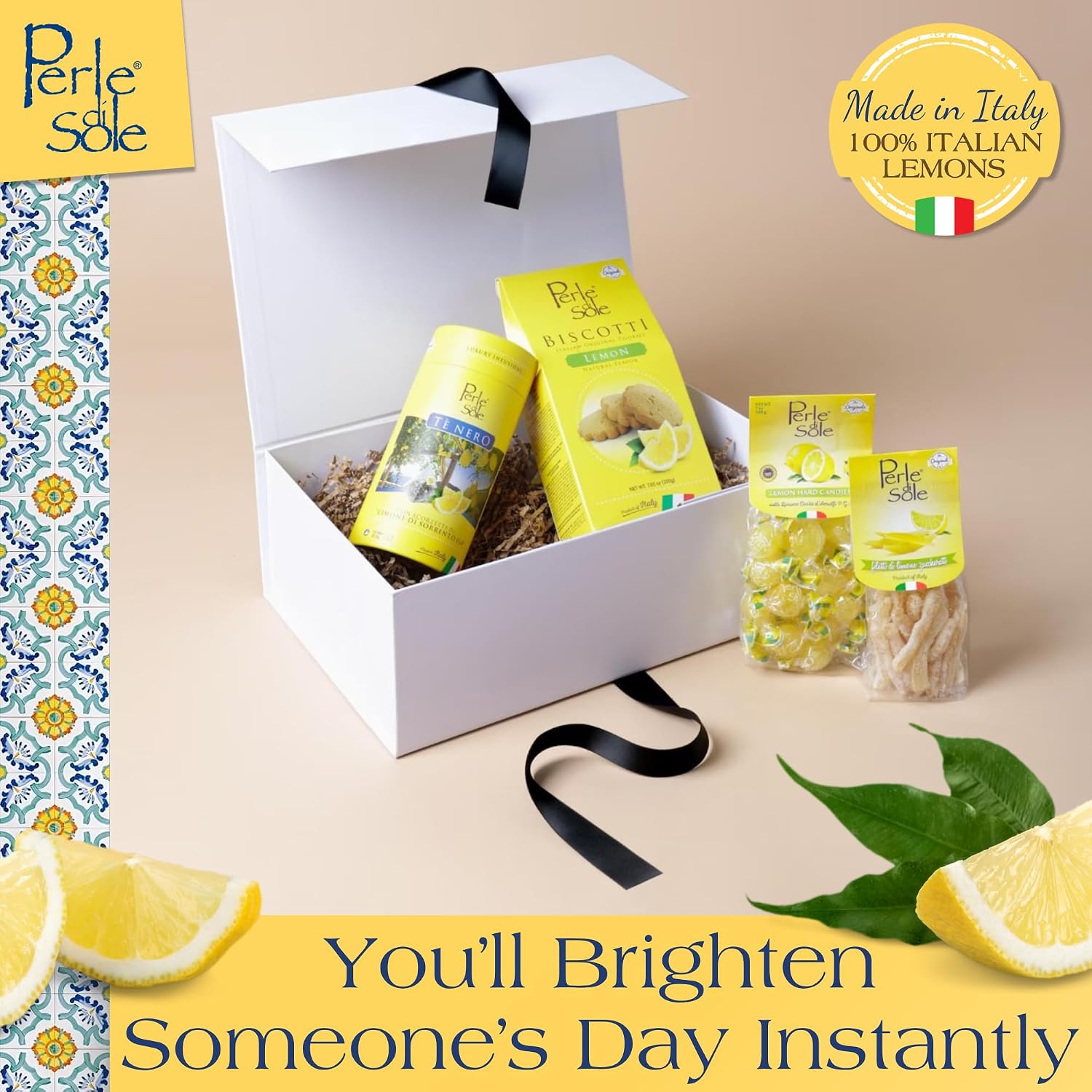 Perle di Sole Italian Lemon Drops Hard Candy Individually Wrapped (7.05 oz) Made with Essential Oils of Amalfi Coast P.G.I. Lemon - Italian Imported Gifts From Italy
