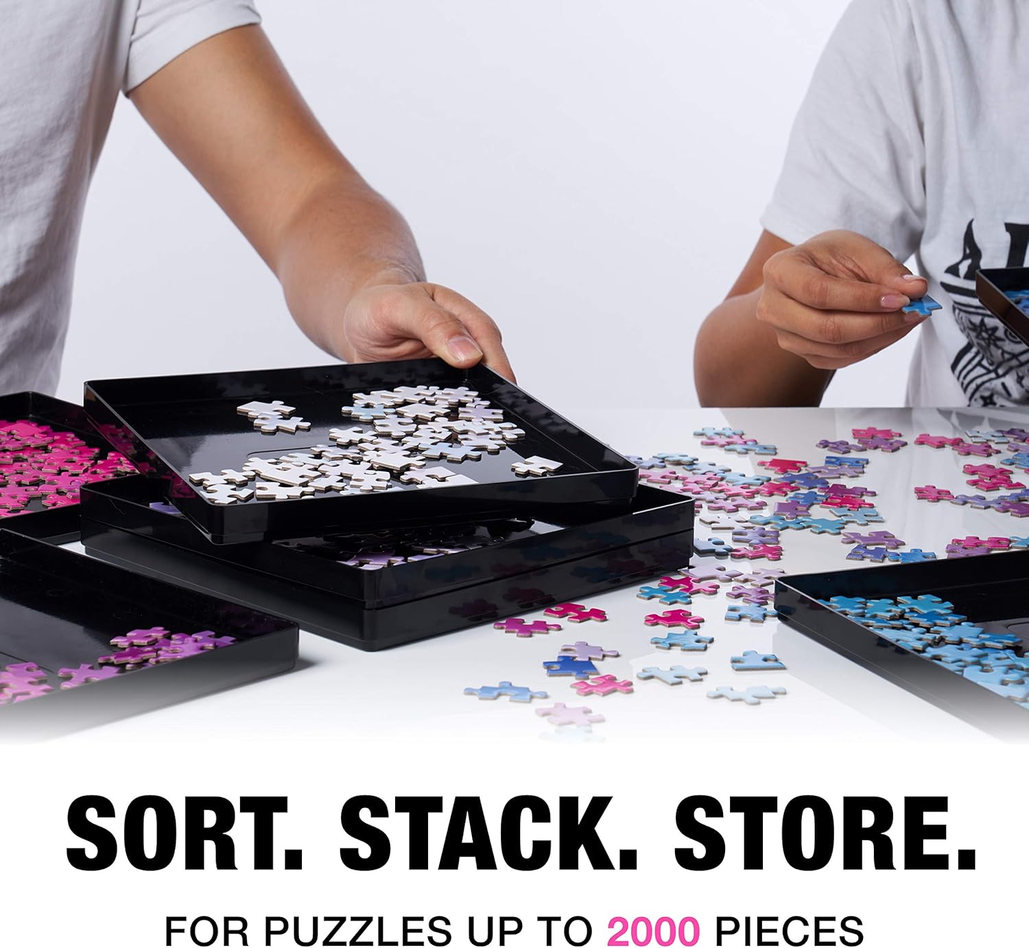 Tidyboss 8 Puzzle Sorting Trays with Lid 8" x 8" - Portable Jigsaw Puzzle Accessories White Background Makes Pieces Stand Out to Better Sort Patterns