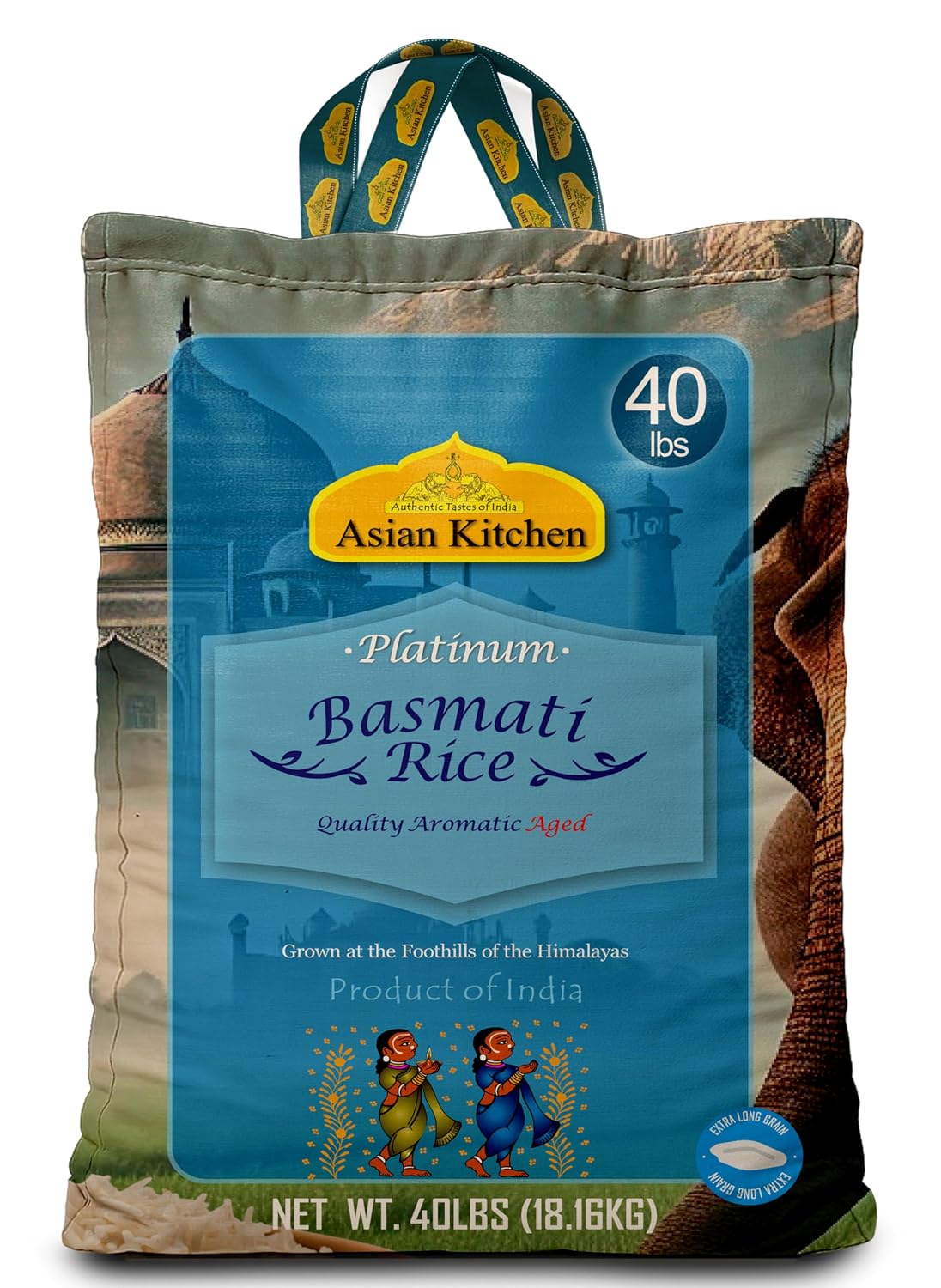 Asian Kitchen Platinum White Basmati Rice Extra Long Aged 20lbs (9.08kg) ~ All Natural | Gluten Friendly | Vegan | Indian Origin | Export Quality
