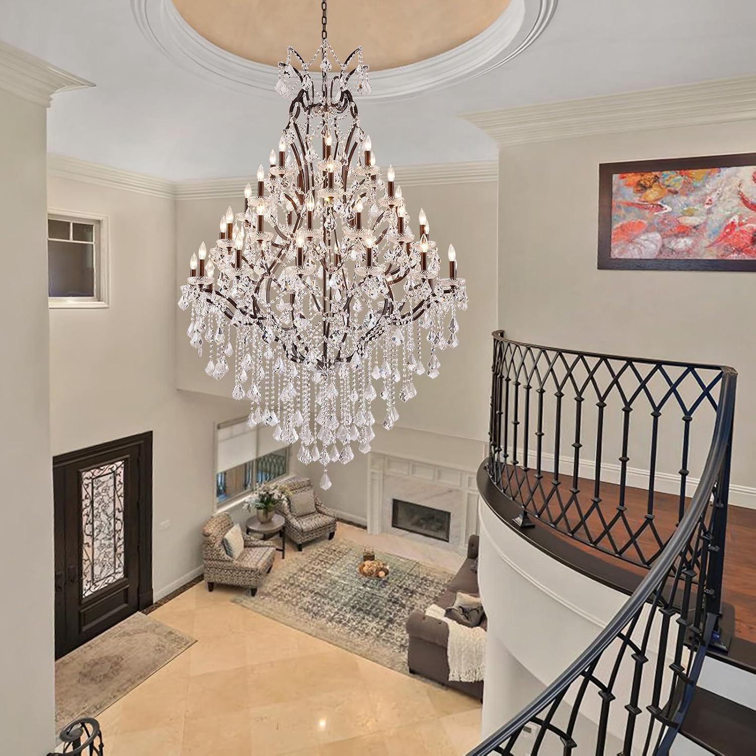 42 Lights Large Crystal Chandeliers for High Ceilings Maria Theresa Chandelier Light Fixture Heavy Vintage Chandelier for Foyer Hallway Entryway