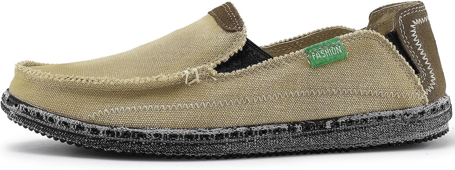 VILOCY Mens Slip on Deck Shoes Casual Canvas Loafers Beach Boat Shoes Zero Drop Vintage Flat