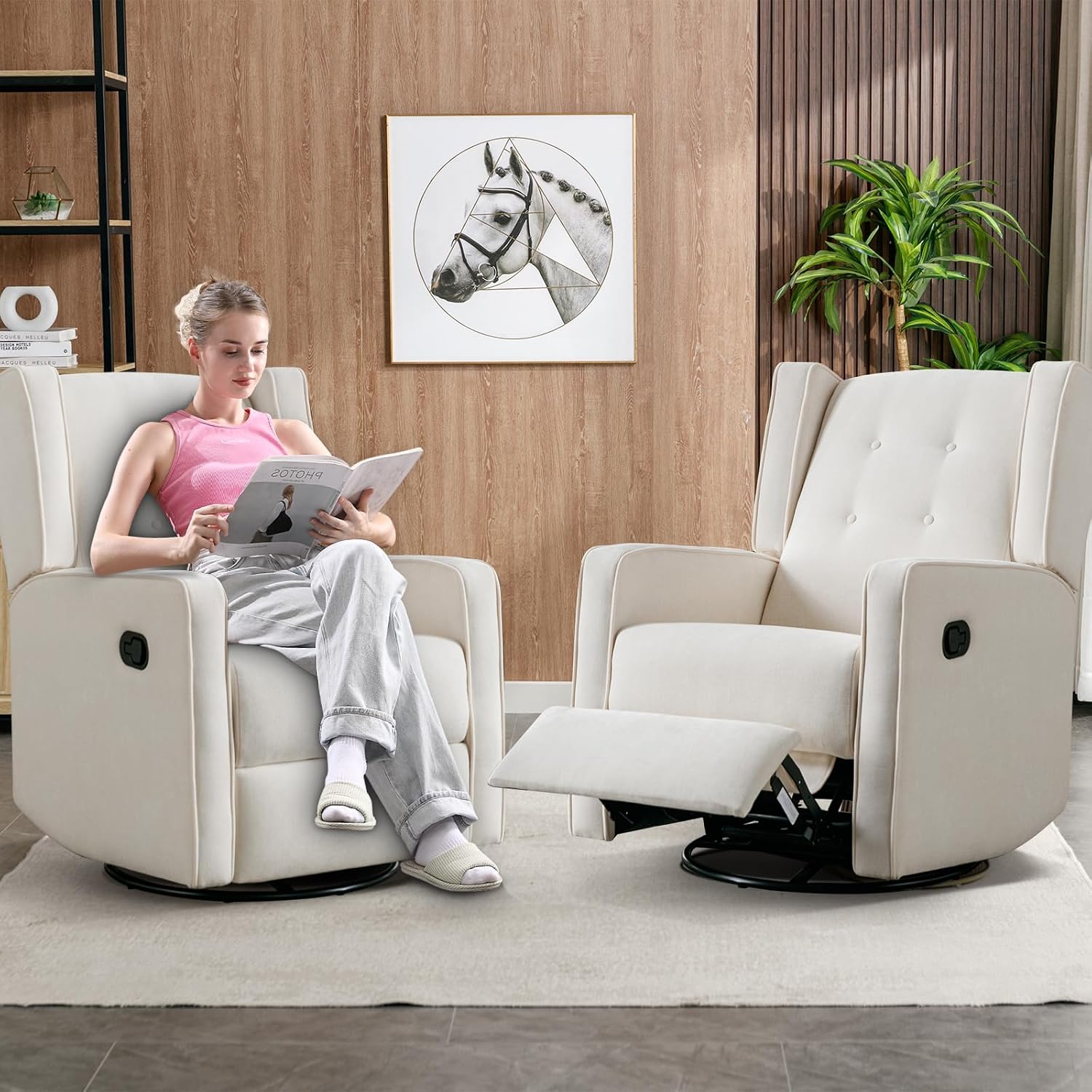 CANMOV Swivel Rocker Recliner Chair, Nursery Glider Chair, Nursery Rocking Chairs, Manual Reclining Chair, Grey