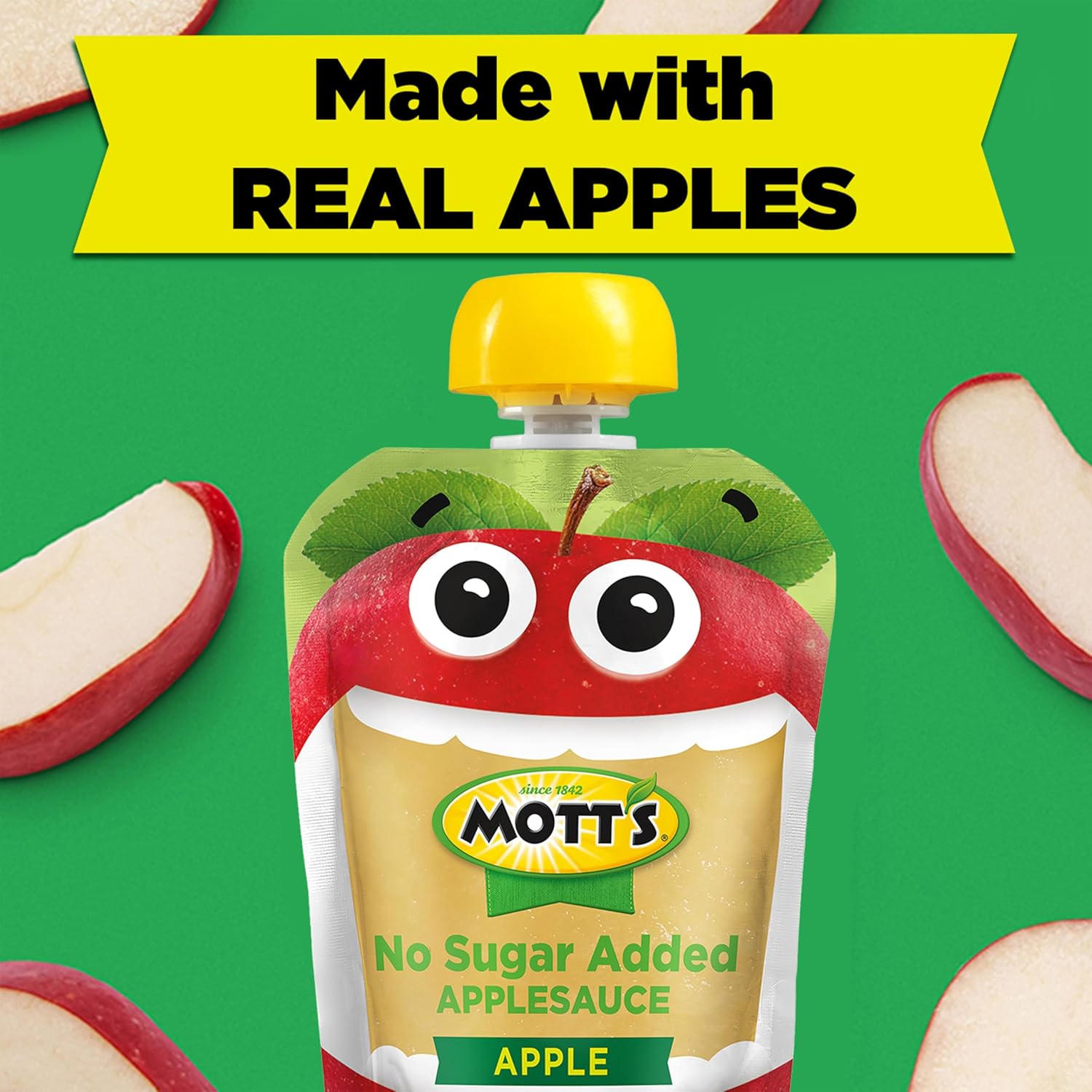 Mott's No Sugar Added Applesauce, 3.2 Oz Clear Pouches, 48 Count (4 Packs Of 12), Good Source Of Vitamin C, No Artificial Flavors