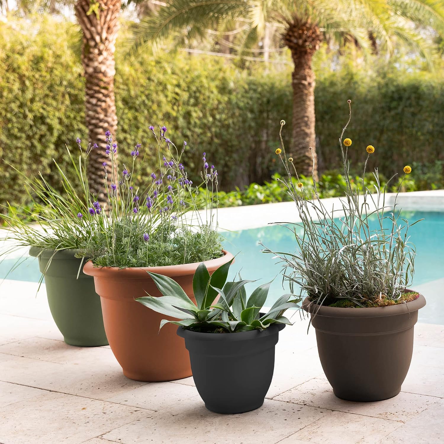Bloem Ariana Pot Planter: 16" - Black - Durable Resin Pot, for Indoor and Outdoor Use, Gardening, Self Watering Disk Included, 6 Gallon Capacity