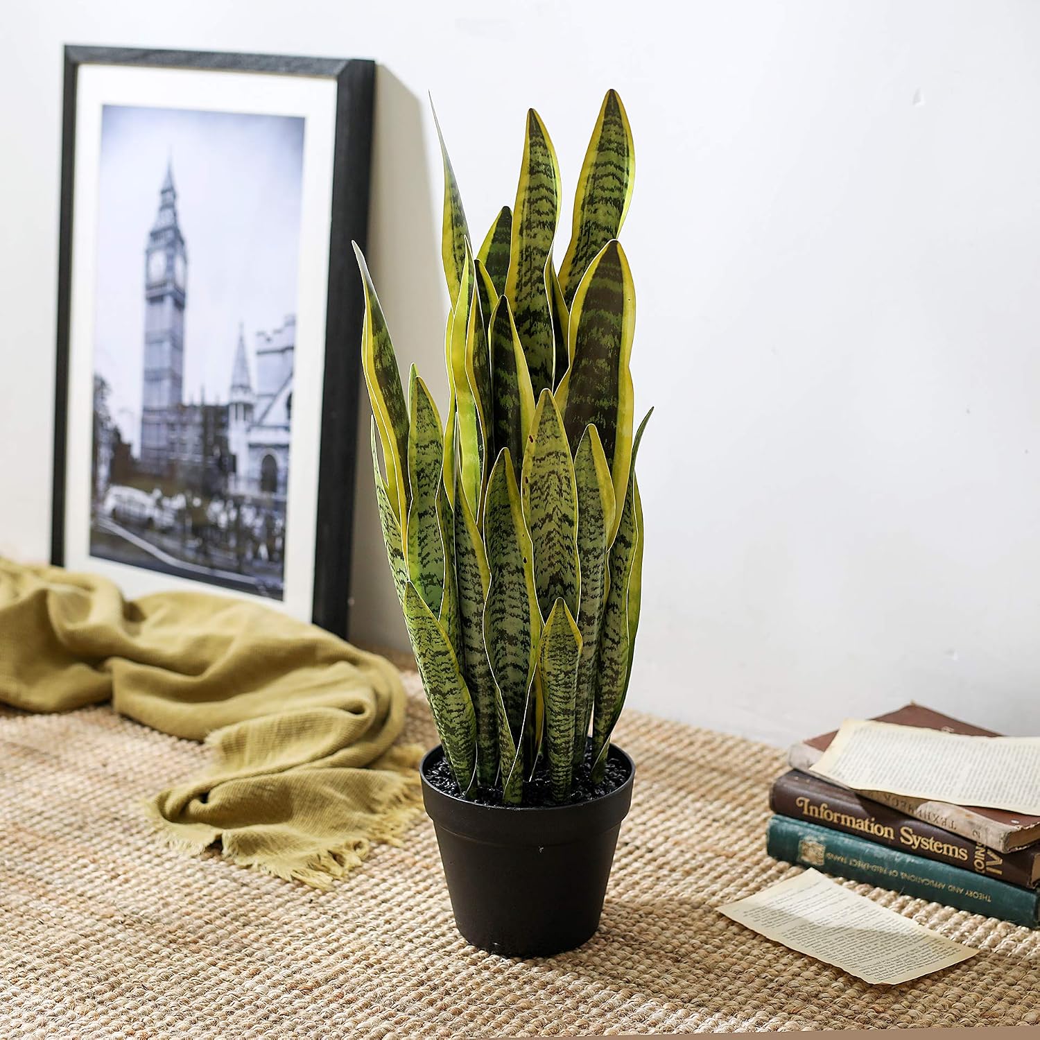 Artificial Snake Plant 26 inches Fake Sansevieria Artificial Potted Plants for Indoor and Outdoor, Home, Office Decoration