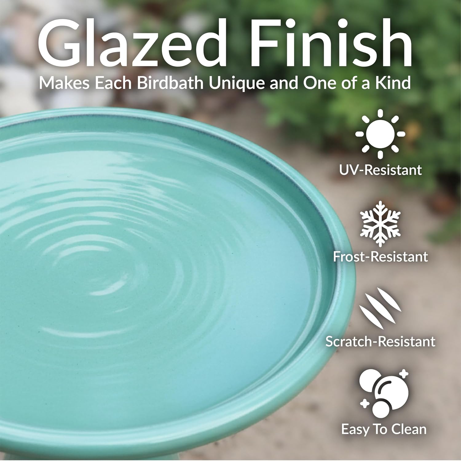 Sunnydaze Hand-Painted Ceramic Outdoor Bird Bath for Garden, 21” H, Seafoam
