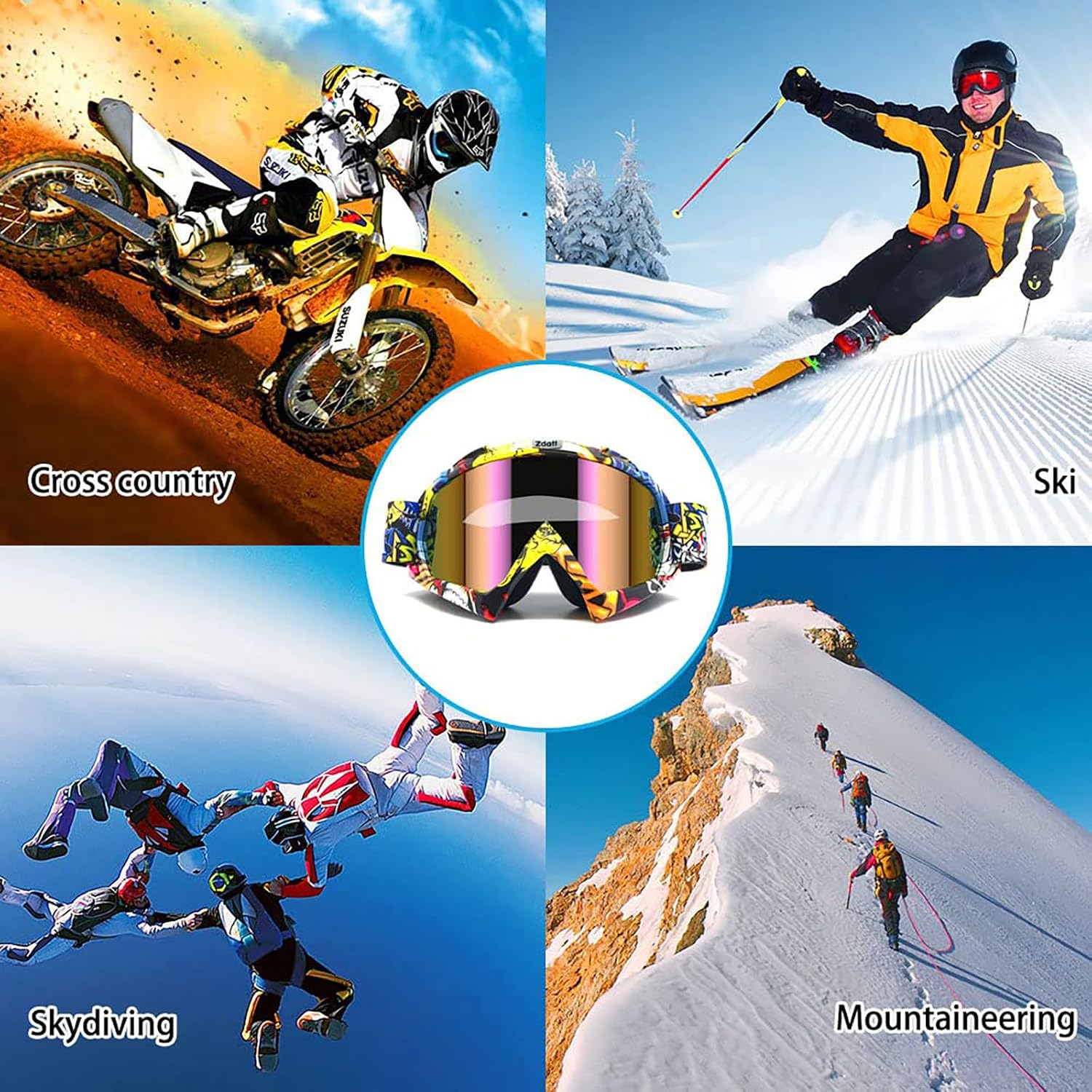 Dirt Bike Goggles, ATV Motorcycle UTV MX OTG Accessories Goggle Glasses & Anti Fog Ski Goggles, Racing Skiing Dirtbike