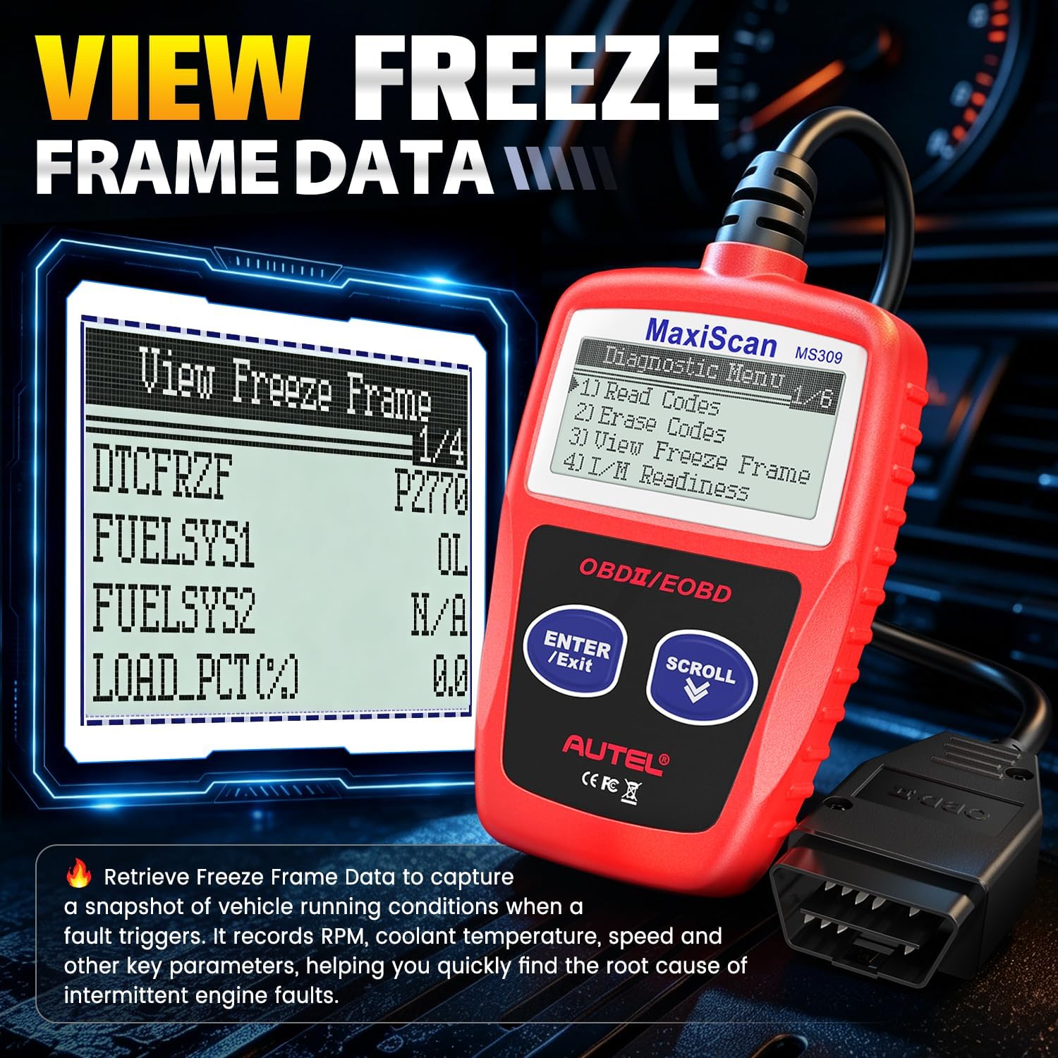 Autel OBD2 Scanner MS309 Universal Car Engine Fault Code Reader, Check Engine Light and Emission Monitor Status, OBDII CAN Diagnostic Scan Tool