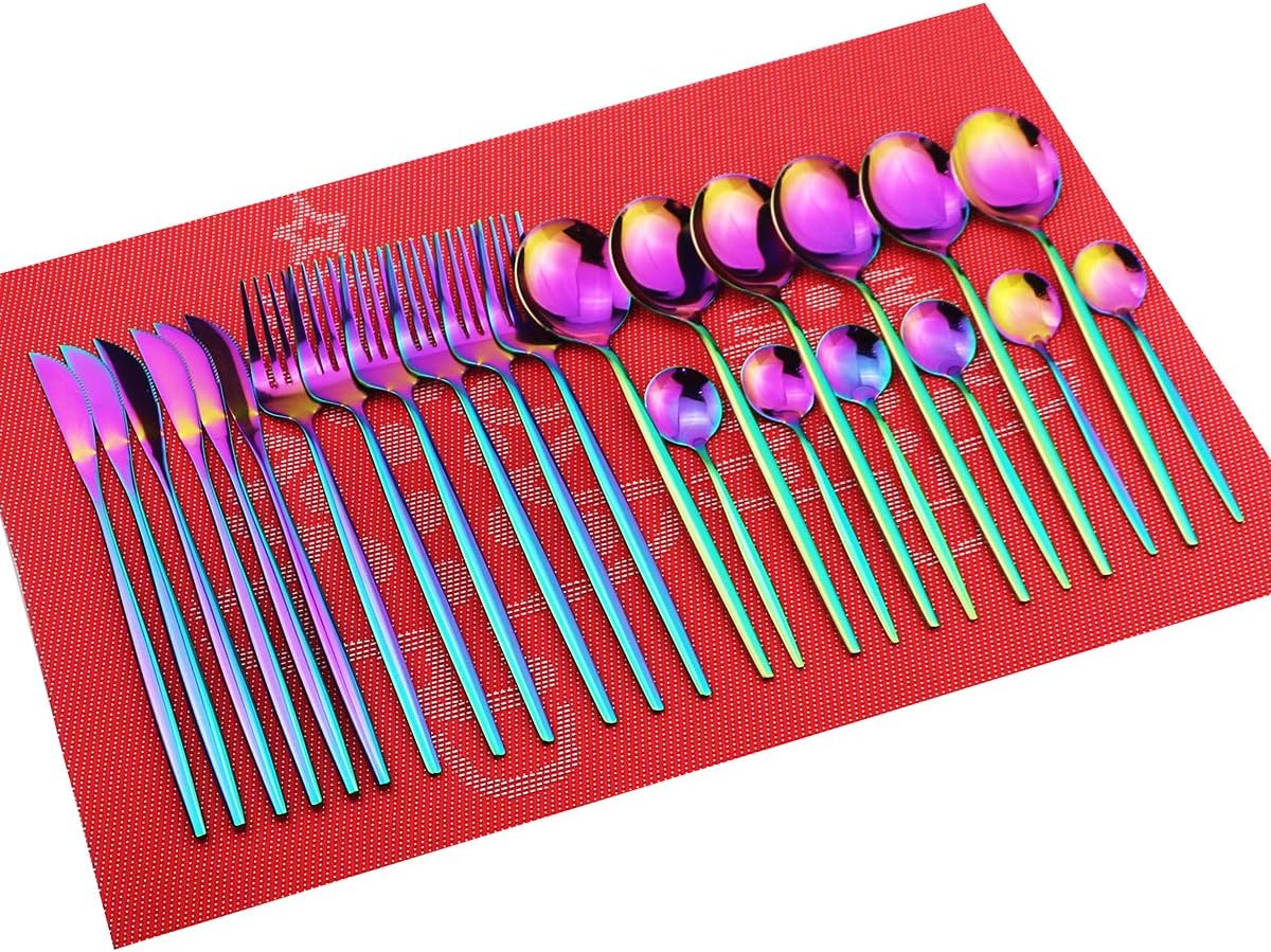 24-Piece Silverware Set - 18/10 Stainless Steel Reusable Utensils Forks Spoons Knives Set, Mirror Polished Cutlery Flatware Set