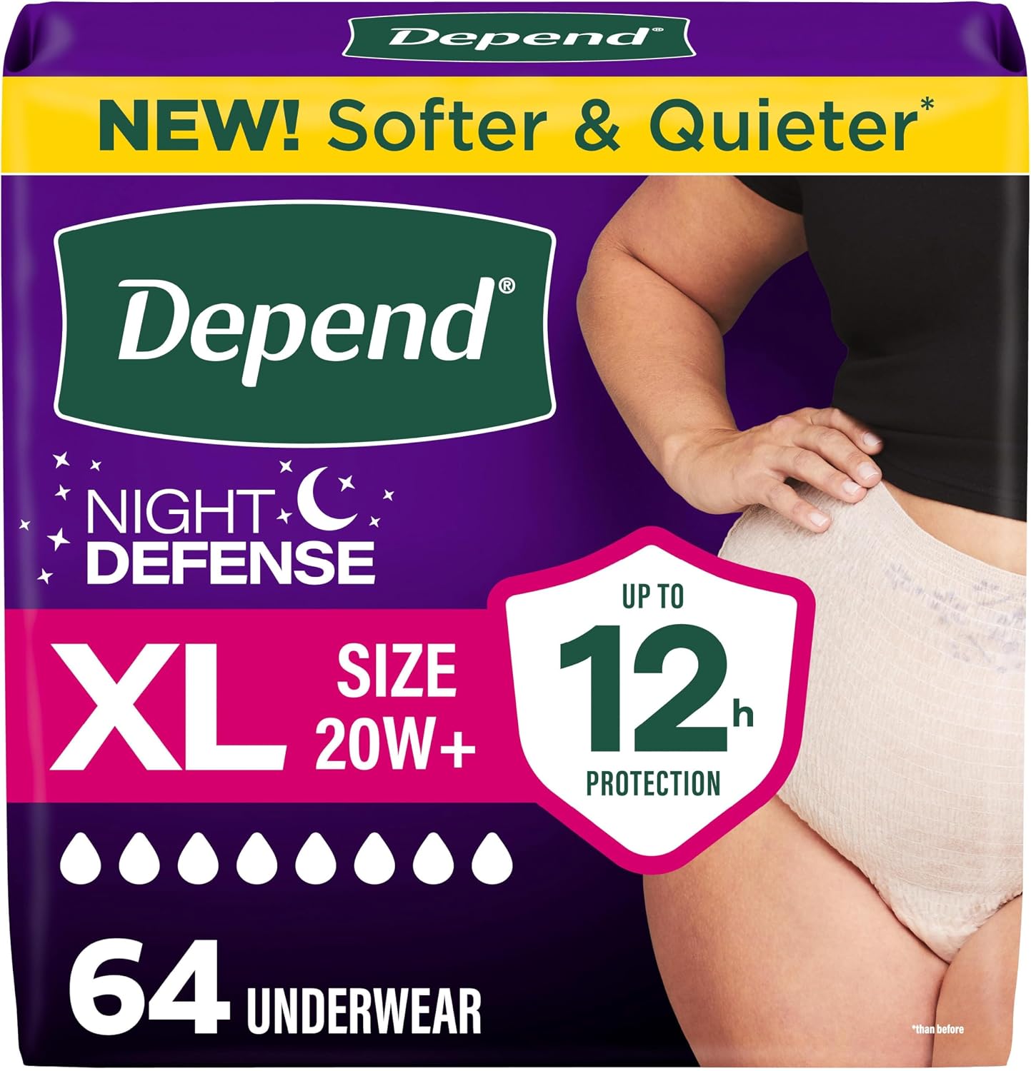 Depend Night Defense Adult Diapers for Women, Medium, 15 Count
