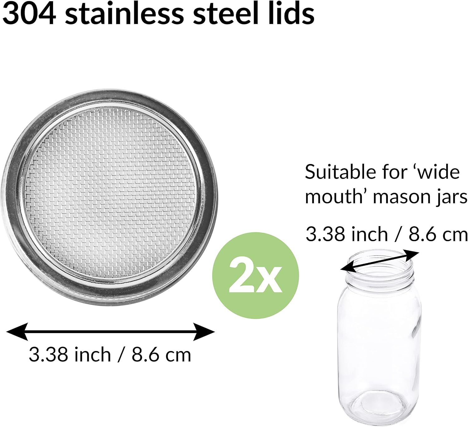 2 Pack Seed Sprouting Jar Lids | For 2.75" Regular Mouth Mason Jars | Fresh Sprouts at Home | Strainer Screen for Canning Jars | 304 Stainless Steel