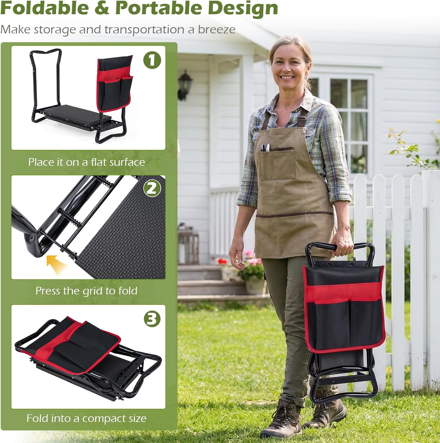 Goplus Garden Kneeler and Seat, Foldable Garden Bench for Kneeling & Sitting, Widened 8" EVA Soft Foam Pad