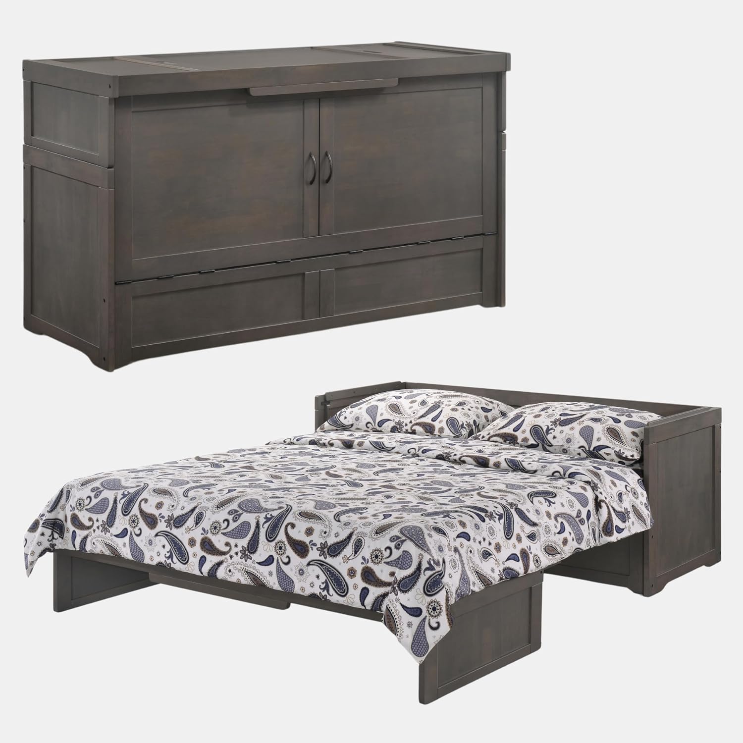 NIGHT & DAY Furniture Murphy Cube Cabinet Bed Pre-Assembled (Cherry, Queen) | Pre-Assembled