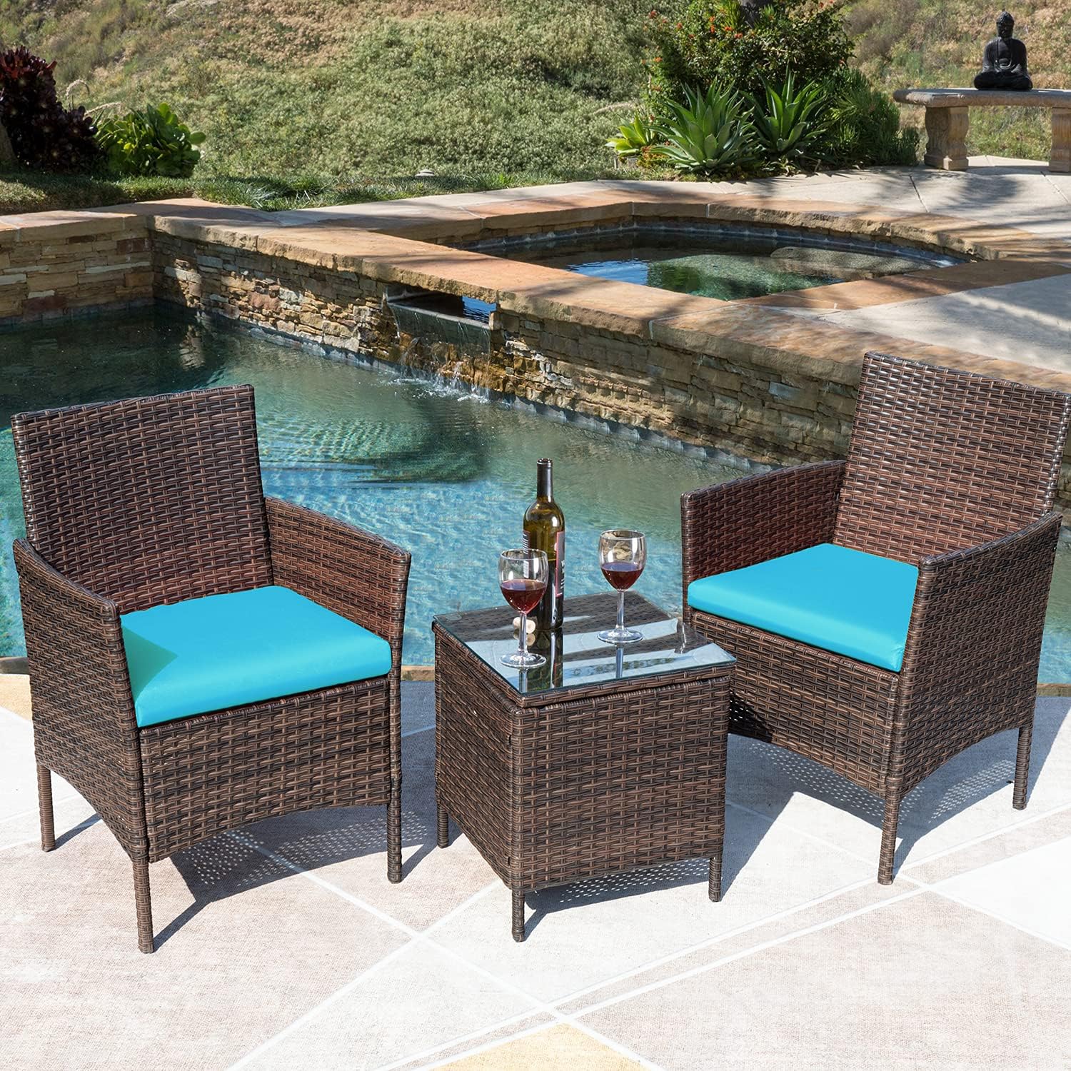 Greesum 3 Pieces Patio Furniture Sets Outdoor PE Wicker Chairs,Beige