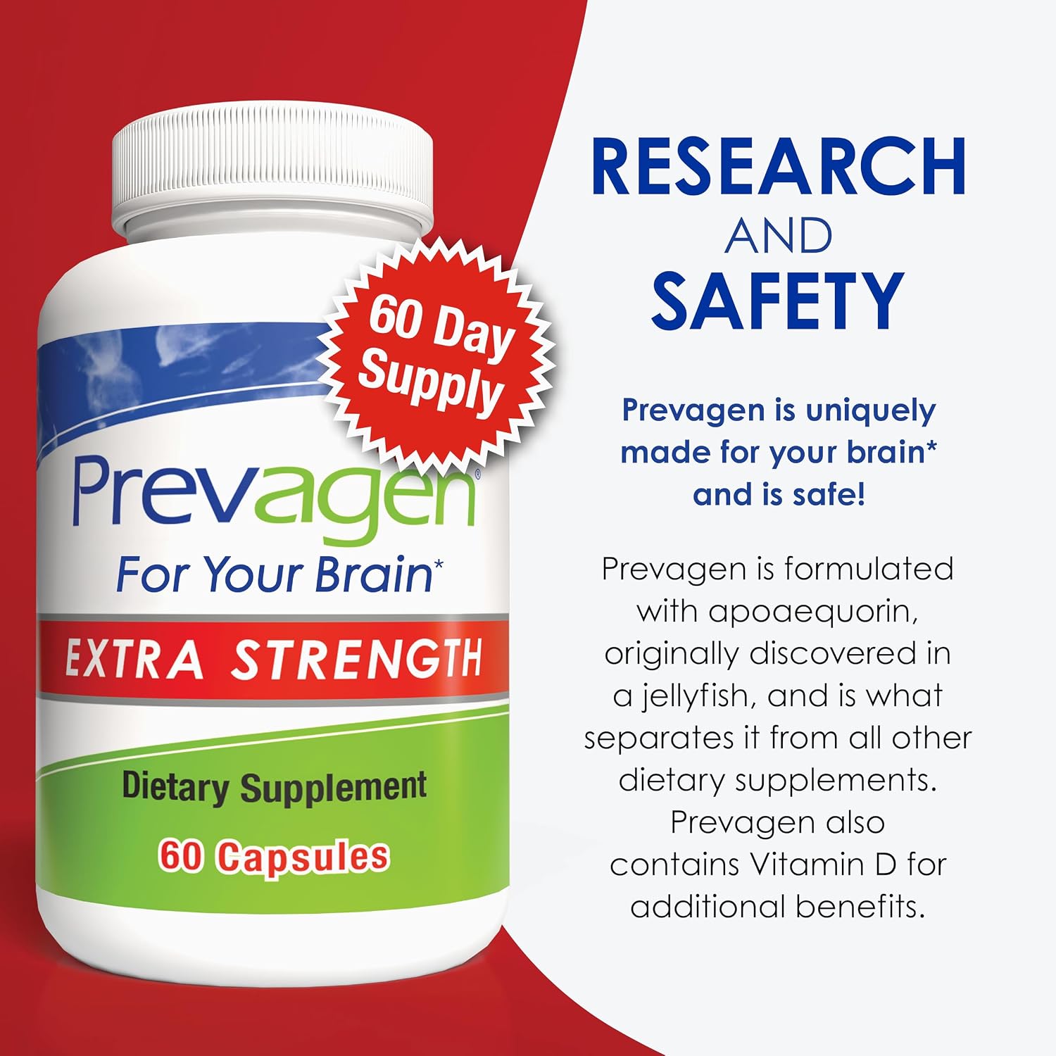 Prevagen Extra Strength with 7-Day Pill Minder, 60 Capsules, 1-Pack | For Your Brain, 2 Month Supply, 20mg Apoaequorin, 50mcg Vitamin D3