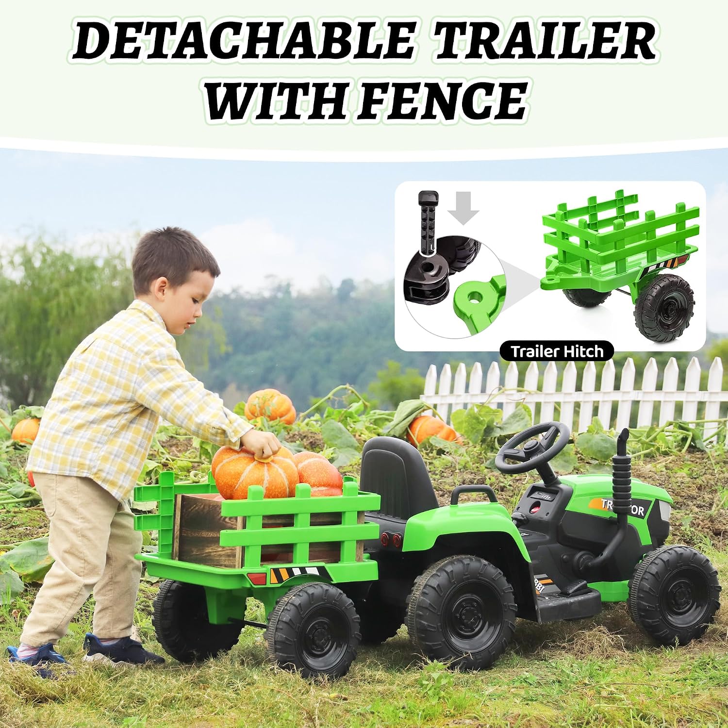 TOBBI Kids Electric Ride On Toy Tractor, Toddlers 12V Battery-Powered Car to Drive