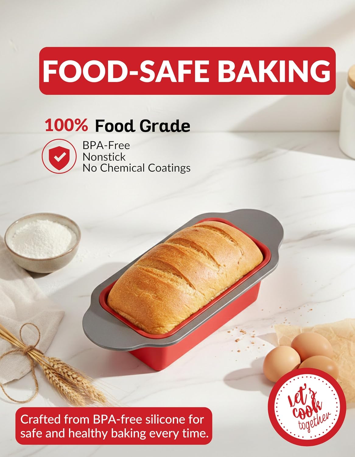 Premium Non-Stick Silicone Bread Loaf Pan, 9x5 Inches – Heavy-Duty Steel Frame, Non-Toxic, BPA & PFOA Free – Perfect for Pound Cakes, Breads, & More.
