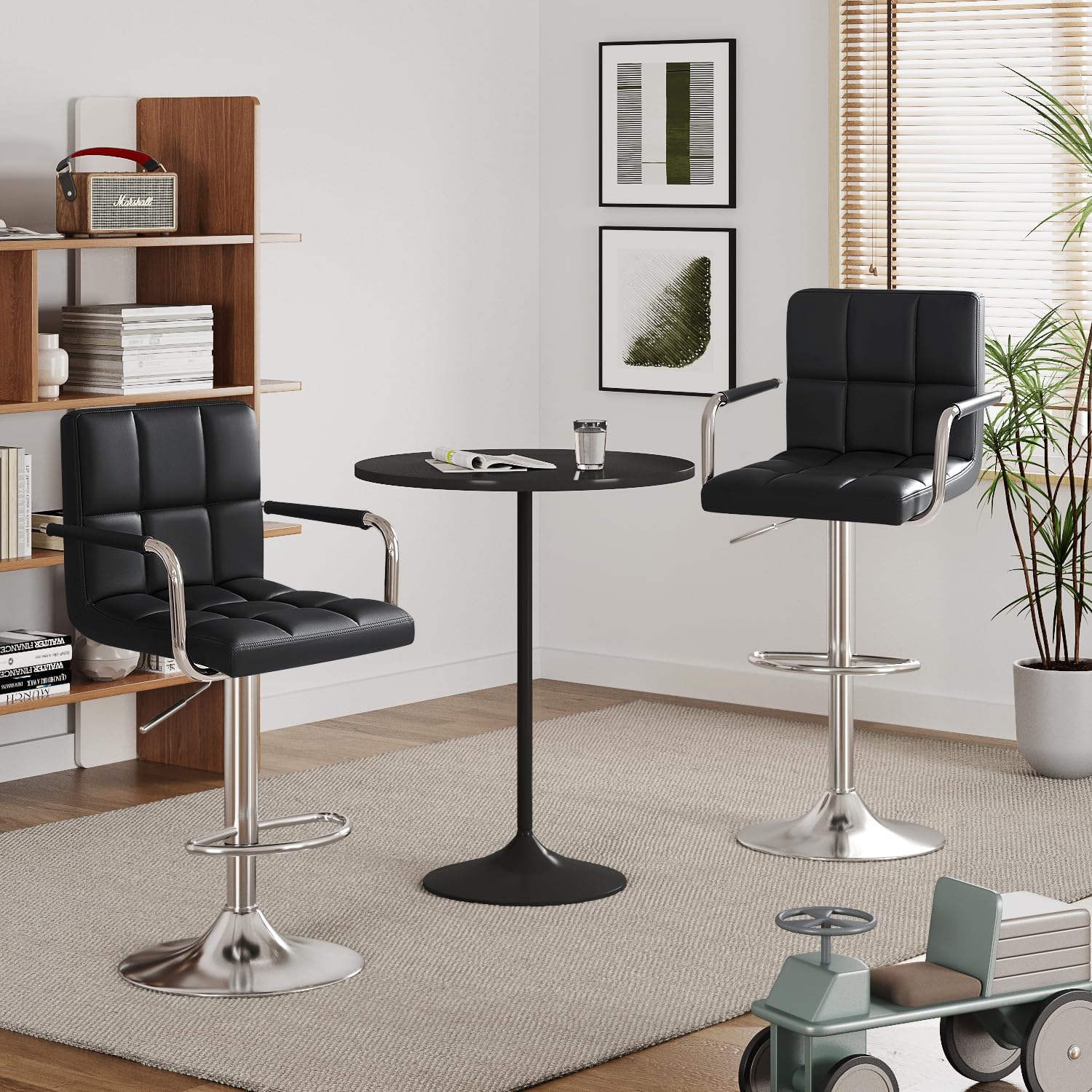 Furmax Bar Stools Modern Pu Leather Swivel Adjustable Hydraulic Bar Stool Square Counter Height Stool Set of 2 (White)