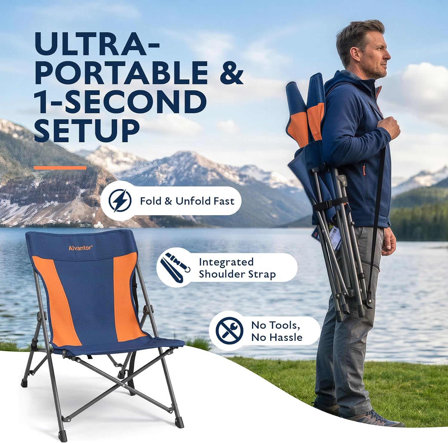 Alvantor® Camping Chair, Full Mesh Folding Beach Chair Breathable High Back Portable Lawn Chair for Outdoor, Armrest, Cup Holder, Easy Use Seat for Travel, Fishing, Pinic, Sports Event, 24"x31"x38"