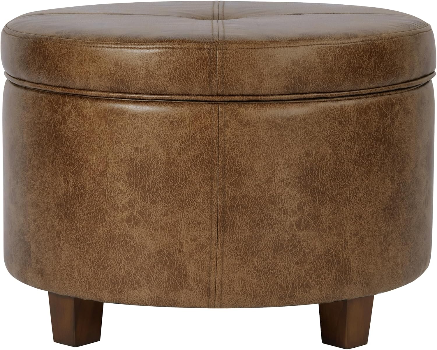 HomePop 24" Large Leatherette Storage Ottoman - Distressed Brown Faux Leather