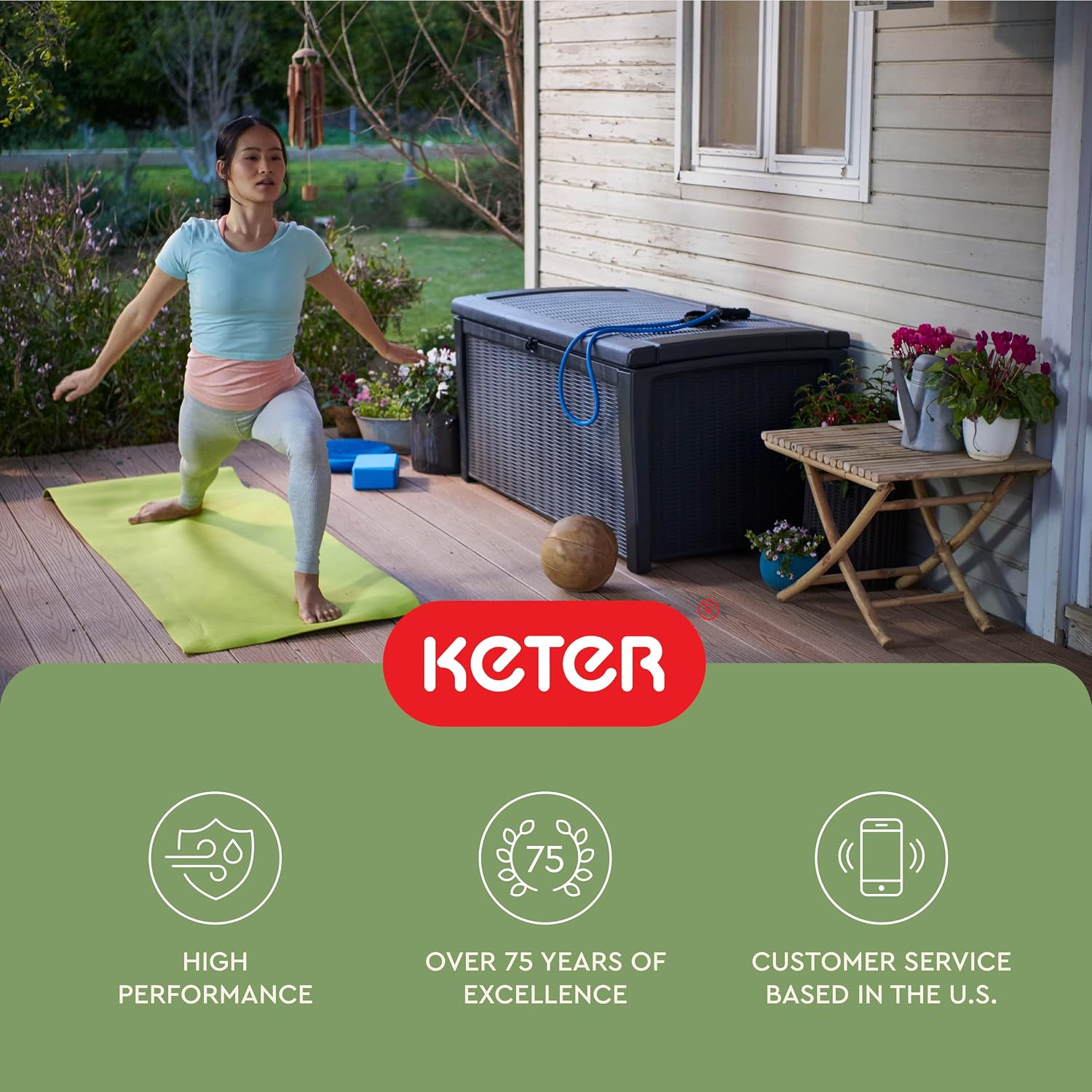 Keter Borneo 110 Gallon Resin Deck Box - Organization and Storage for Patio Furniture, Outdoor Cushions, Throw Pillows, Garden Tools and Pool Toys, Brown | for Patio, Backyard & Garden - Lockable, Organizing, and Waterproof Plastic Container Bench