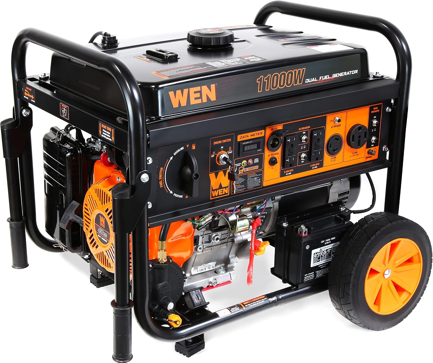WEN 11,000-Watt 120V/240V Dual Fuel Portable Generator with Wheel Kit and Electric Start (DF1100T)