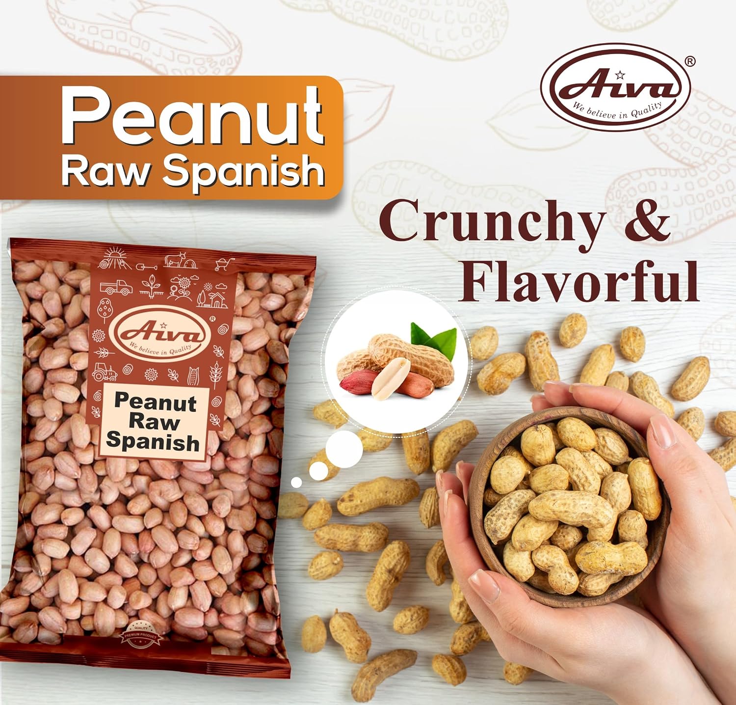 Aiva Raw Spanish Peanuts (10 LB Case) Bulk – Whole Unsalted Peanuts for Snacking, Cooking, and Baking | Product of USA | Spanish Premium Grade