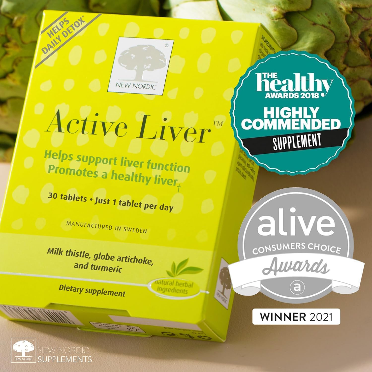 NEW NORDIC Active Liver Daily Support Supplement 30-Day Supply - 30 Tablets | Includes a supply of daily liver supplements, featuring a botanical blend of milk thistle and artichoke in a tablet format