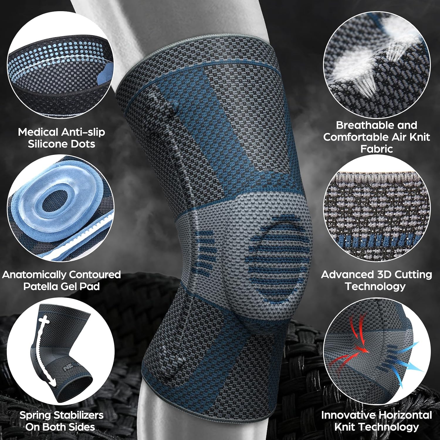 NEENCA Knee Braces for Knee Pain Relief, Compression Knee Sleeves with Patella Gel Pad & Side Stabilizers, Knee Support for Weightlifting, Running