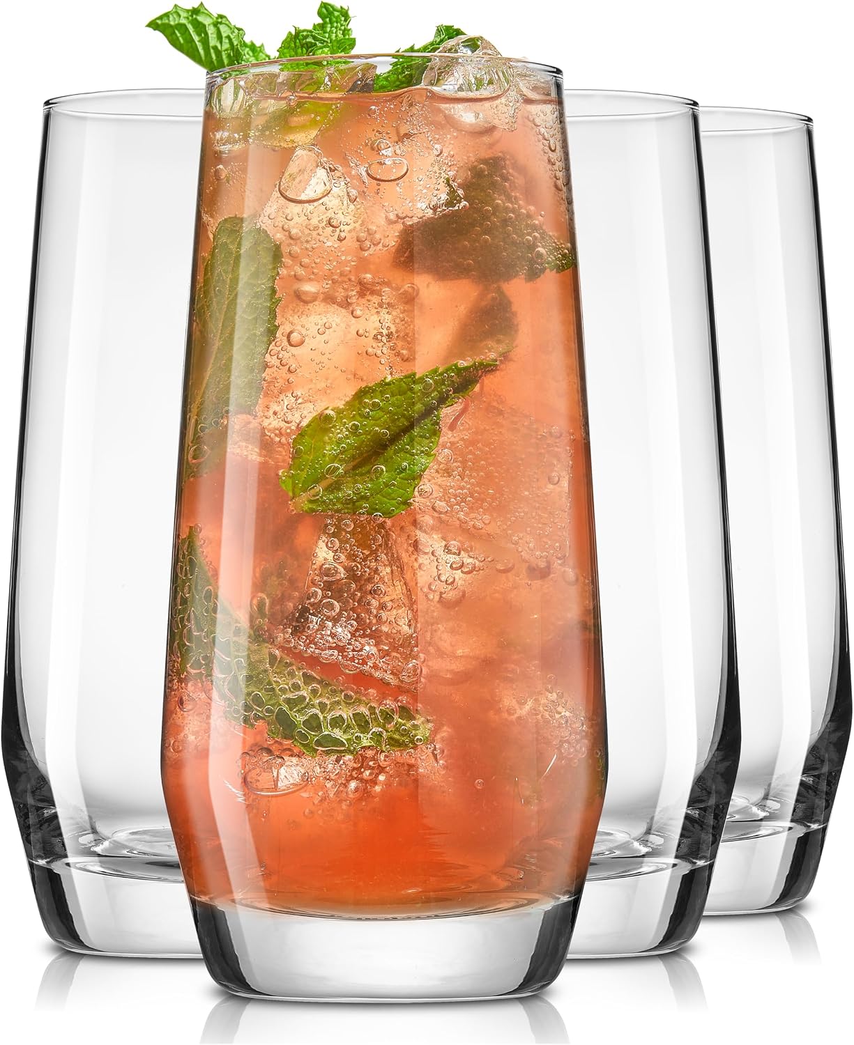 JoyJolt Gwen 18.5 oz Highball Glasses, 4pc Tall Glass Sets. Lead-Free Crystal Glass Drinking Glasses. Water Glasses, Mojito Glass Cups