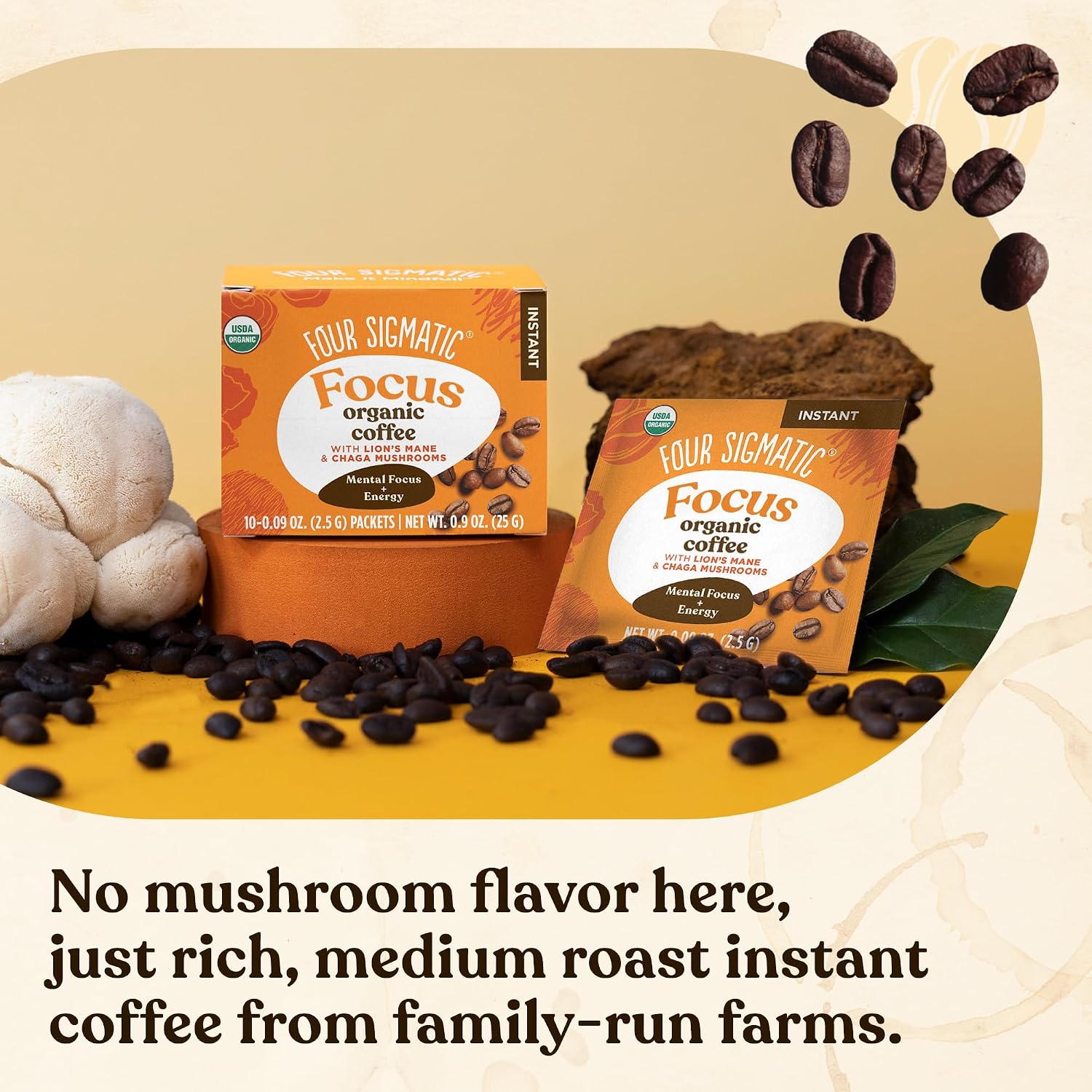 Four Sigmatic Mushroom Mix Coffee Lion's Mane | Focus | Pack of 3 (30 Packets Total)