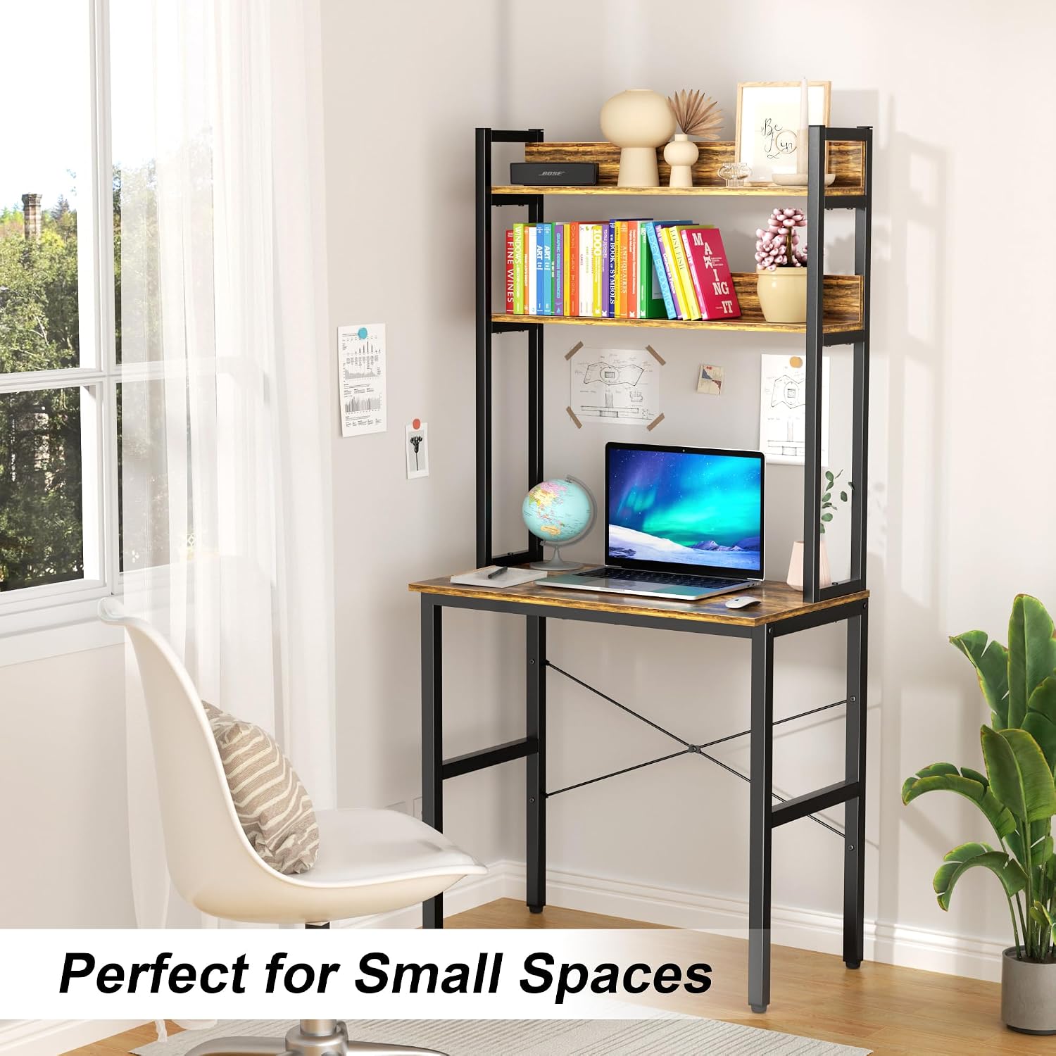 Aquzee Computer Desk with Shelves, 47" W x 23.6" D Gaming Desk with Hutch and Bookshelf