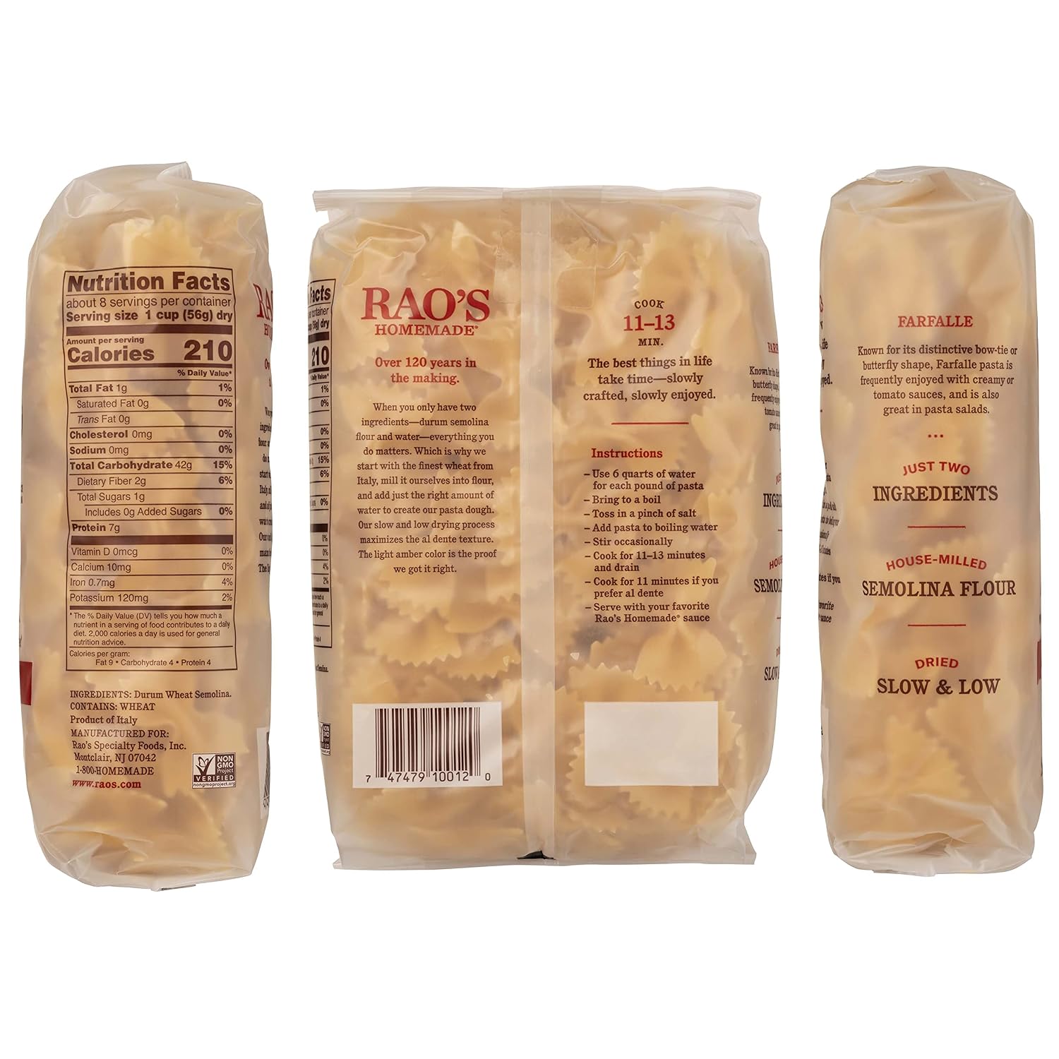 Rao's Homemade Farfalle Pasta, 16 Oz Bag