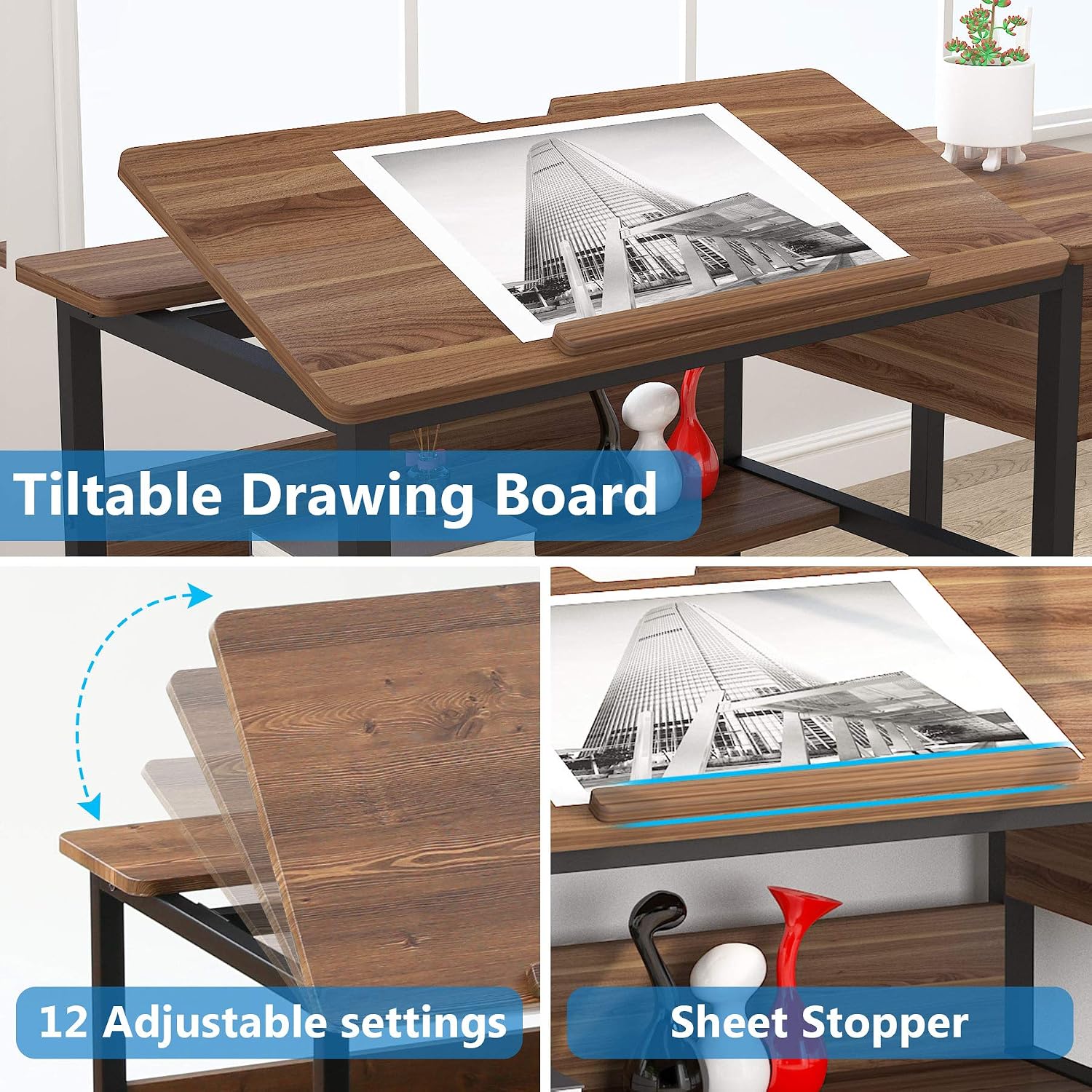 Tribesigns Drafting Table with Storage Drawers