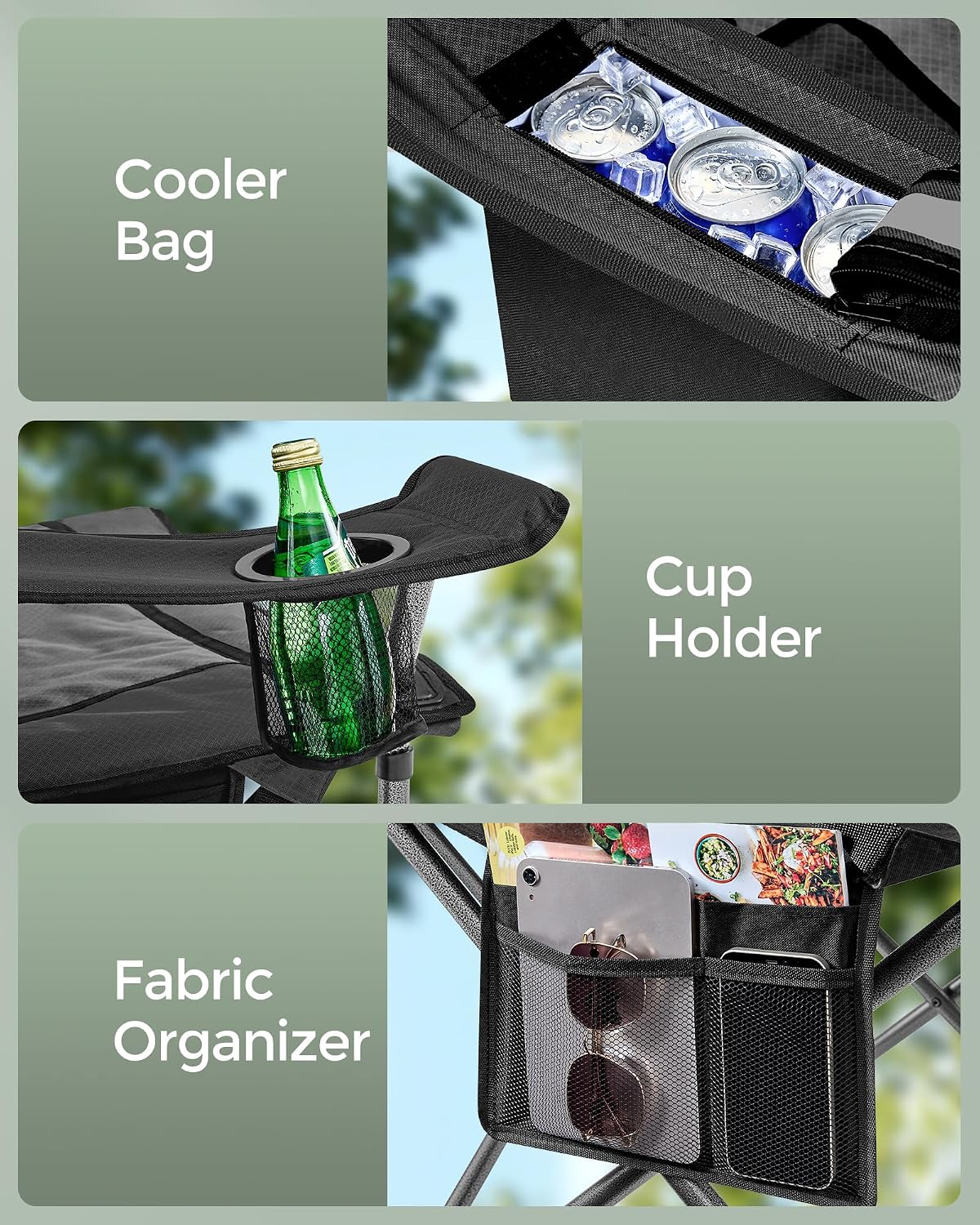 SONGMICS Folding Camping Chair, 450 lb Capacity | Folding lawn chair with cup holder and heavy-duty design, Ink Black, UGCB066B01