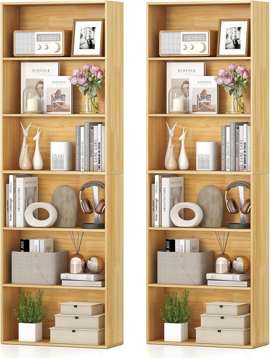 Giantex 8-Cube Bookcase, 3-Tier Cubby Bookshelf, Horizontal Vertical Display Rack with Anti-Tipping Kits, Modern Storage Organizer Shelf Unit for Bedroom, Living Room, Study (Natural, 8-Cube)