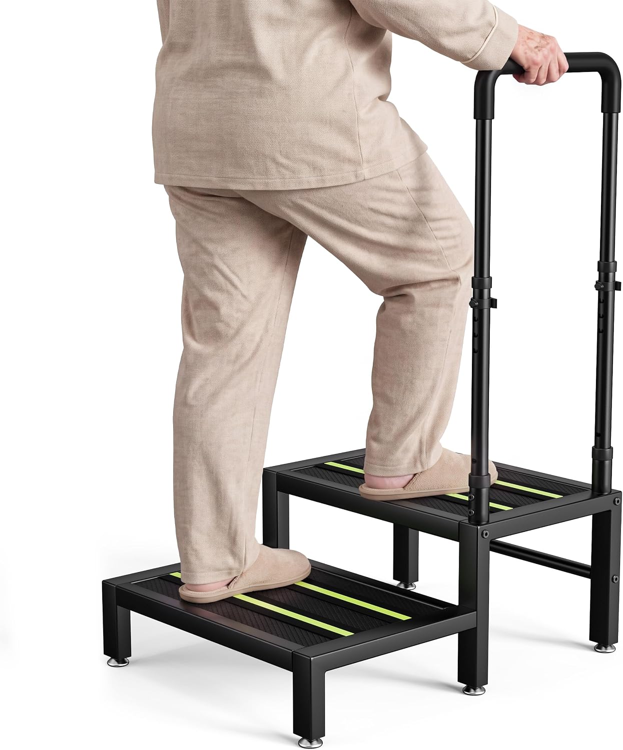 2 Step Stool with Handle, Heavy Duty Step Stool for Adults & Elderly with Non-Slip Platform, Bed Step Stool for High Beds and Home Use